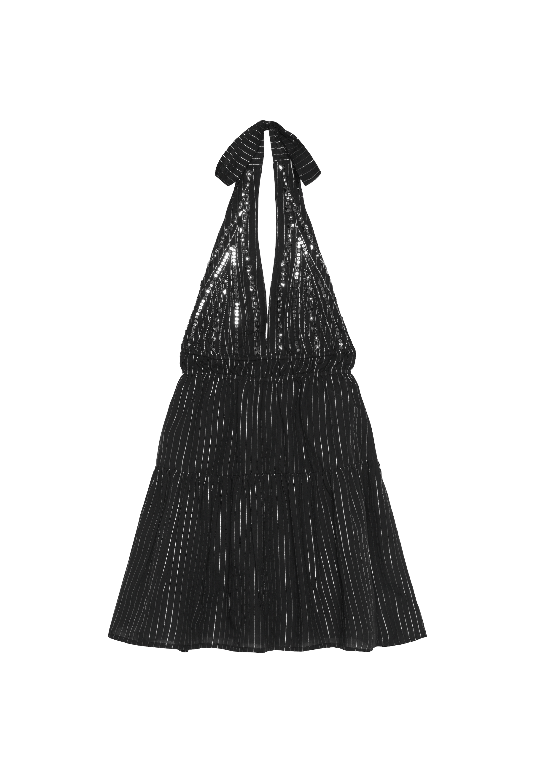 Beaded short halter dress — Black