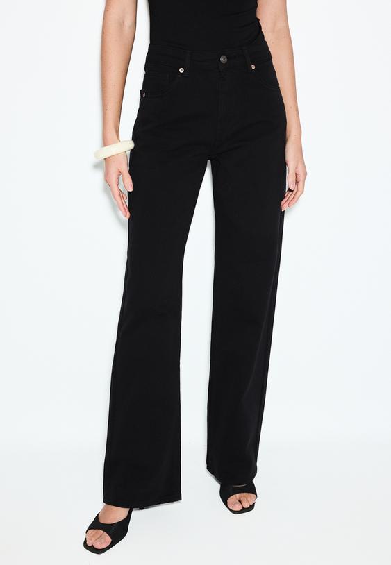 Stradivarius D92 Straight Wide Jeans Black 14
