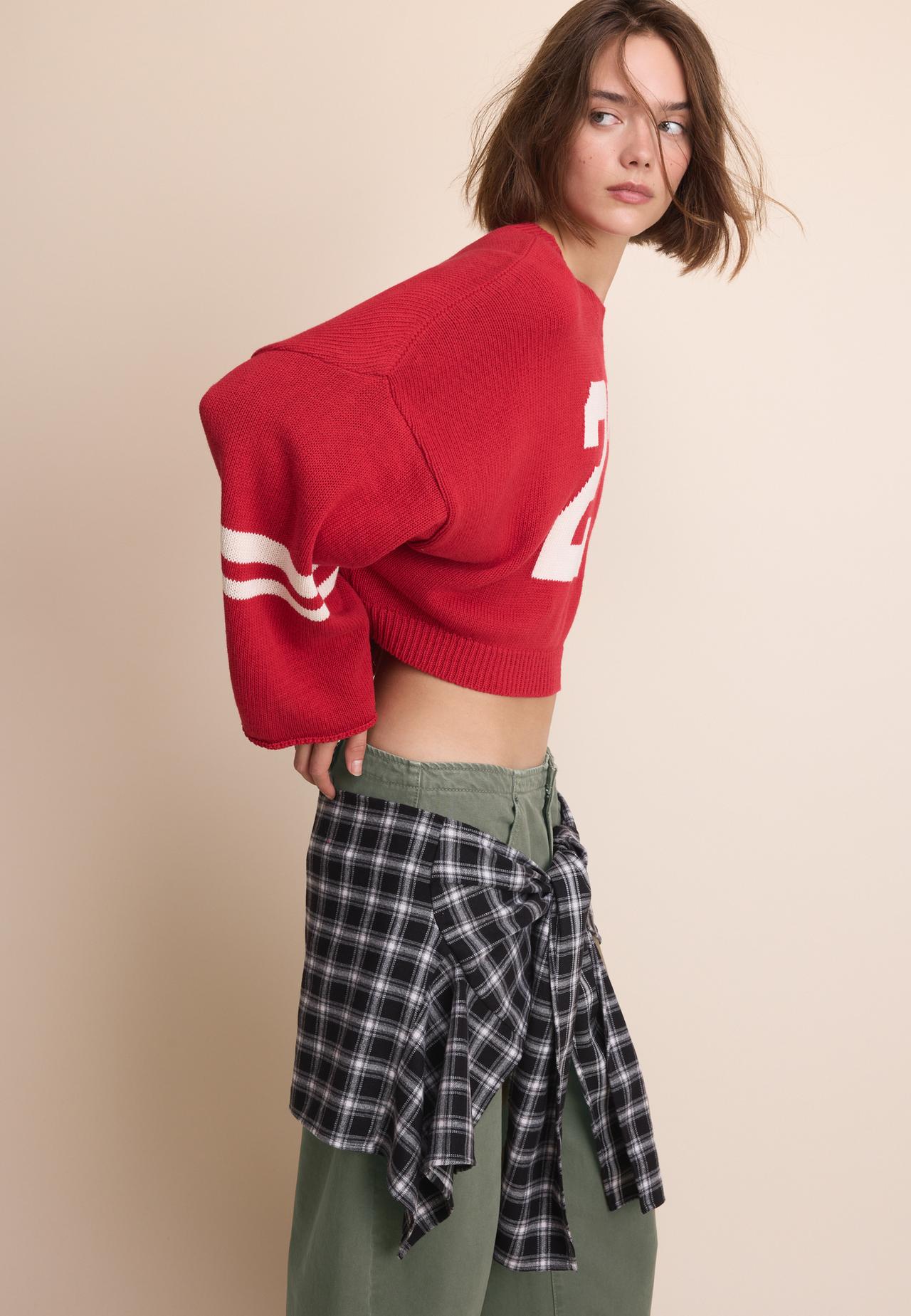 Number cropped knit jumper — Red
