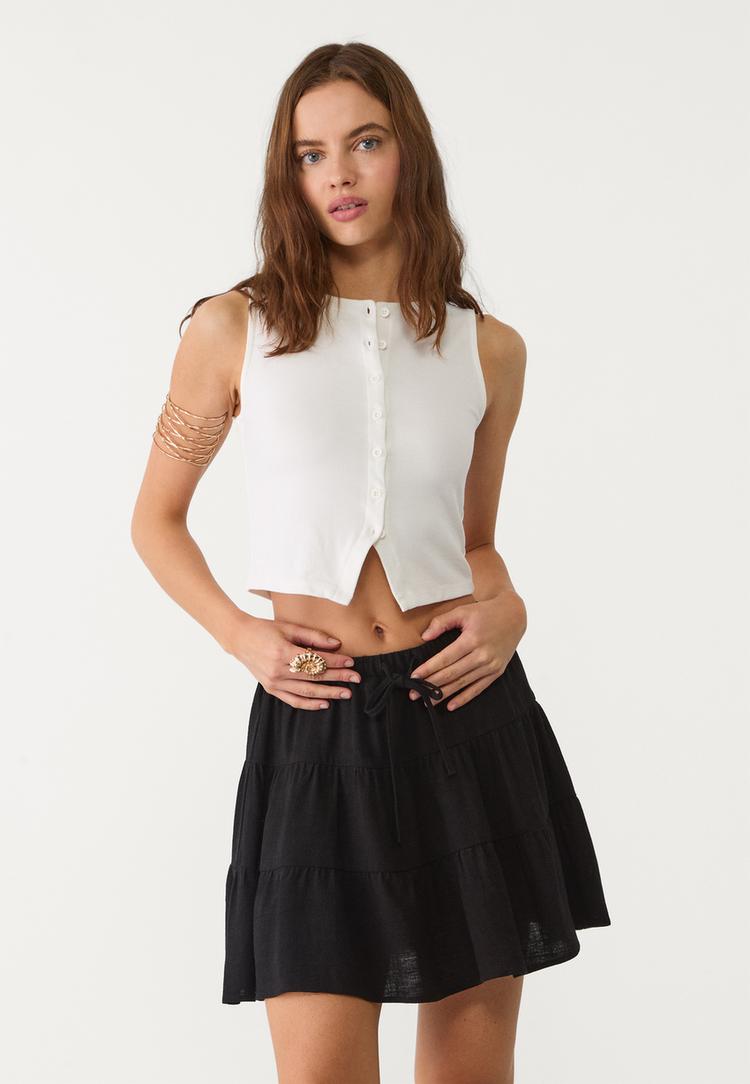 falda mini campesina con lino