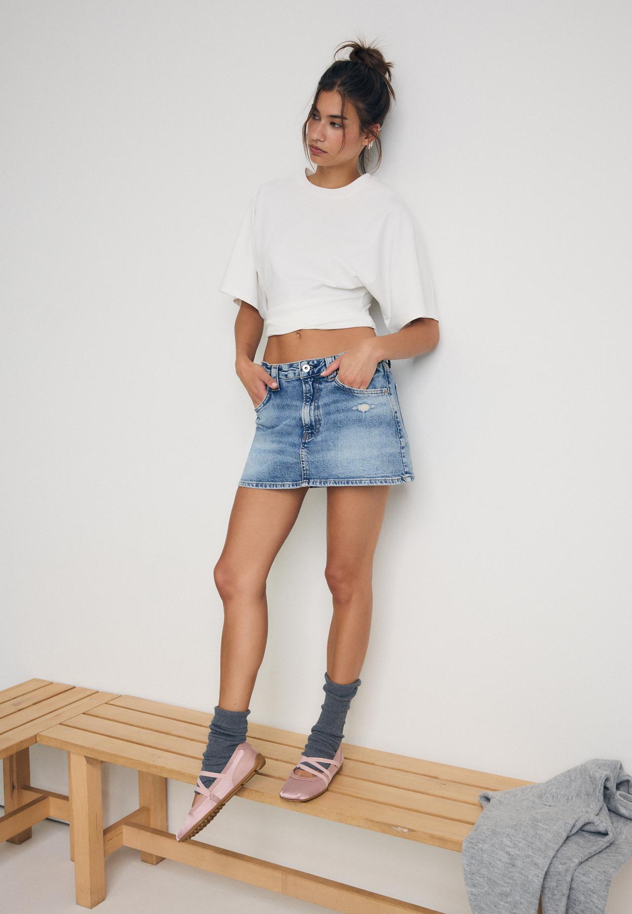 D62 denim skort — MEDIUM DENIM WASH