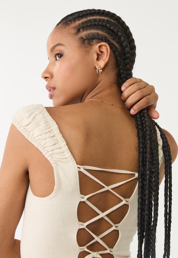 vestido fluido midi cruzado espalda con lino