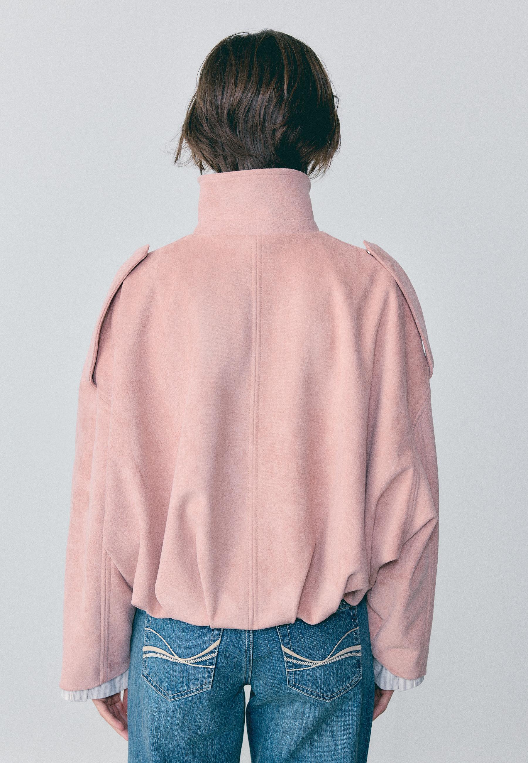 Faux suede bomber jacket — Pastel pink