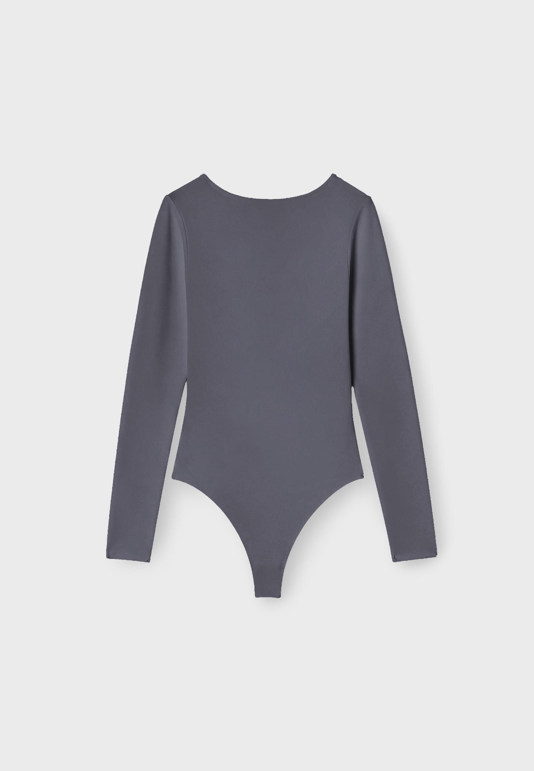 V-neck bodysuit with under-bust gathering — Dark grey