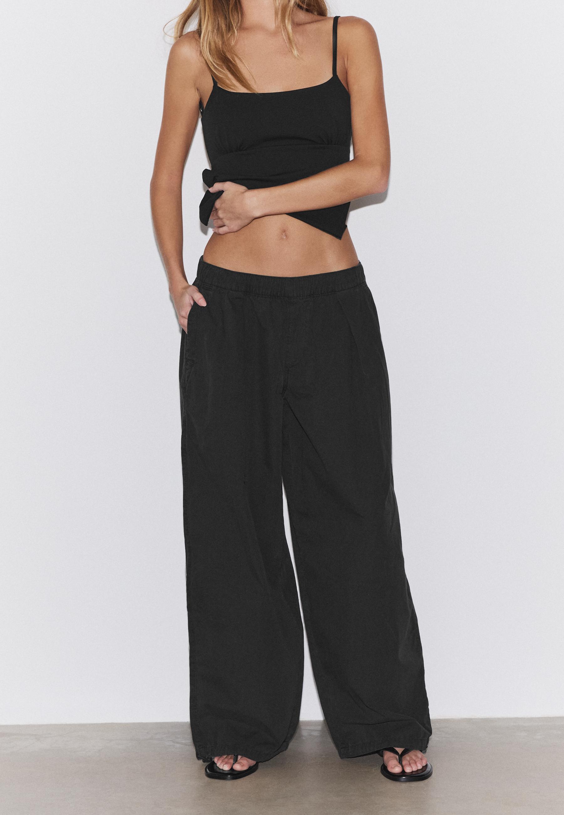 Barrel poplin trousers with stoppers — Black