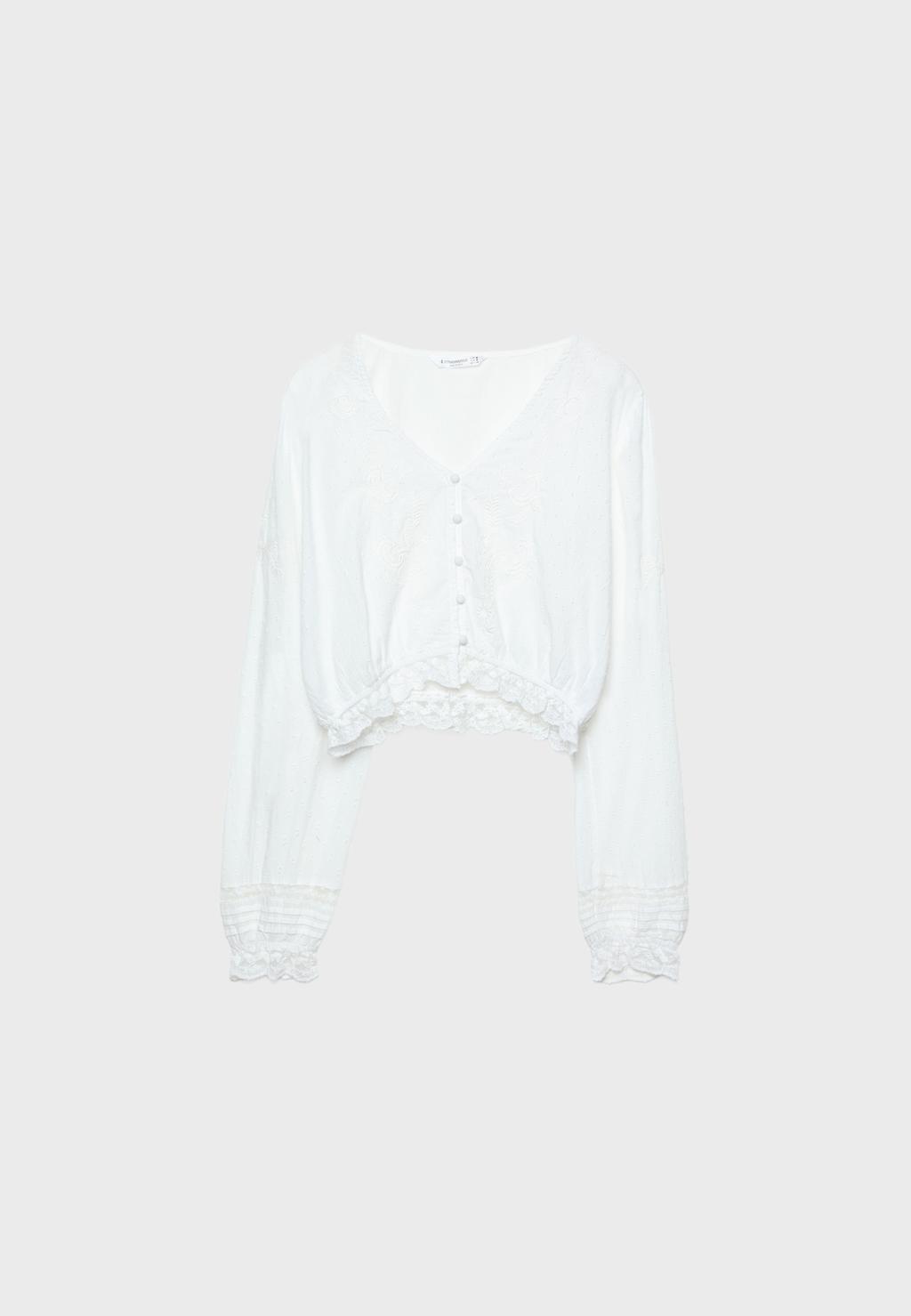 Cropped lace embroidered shirt