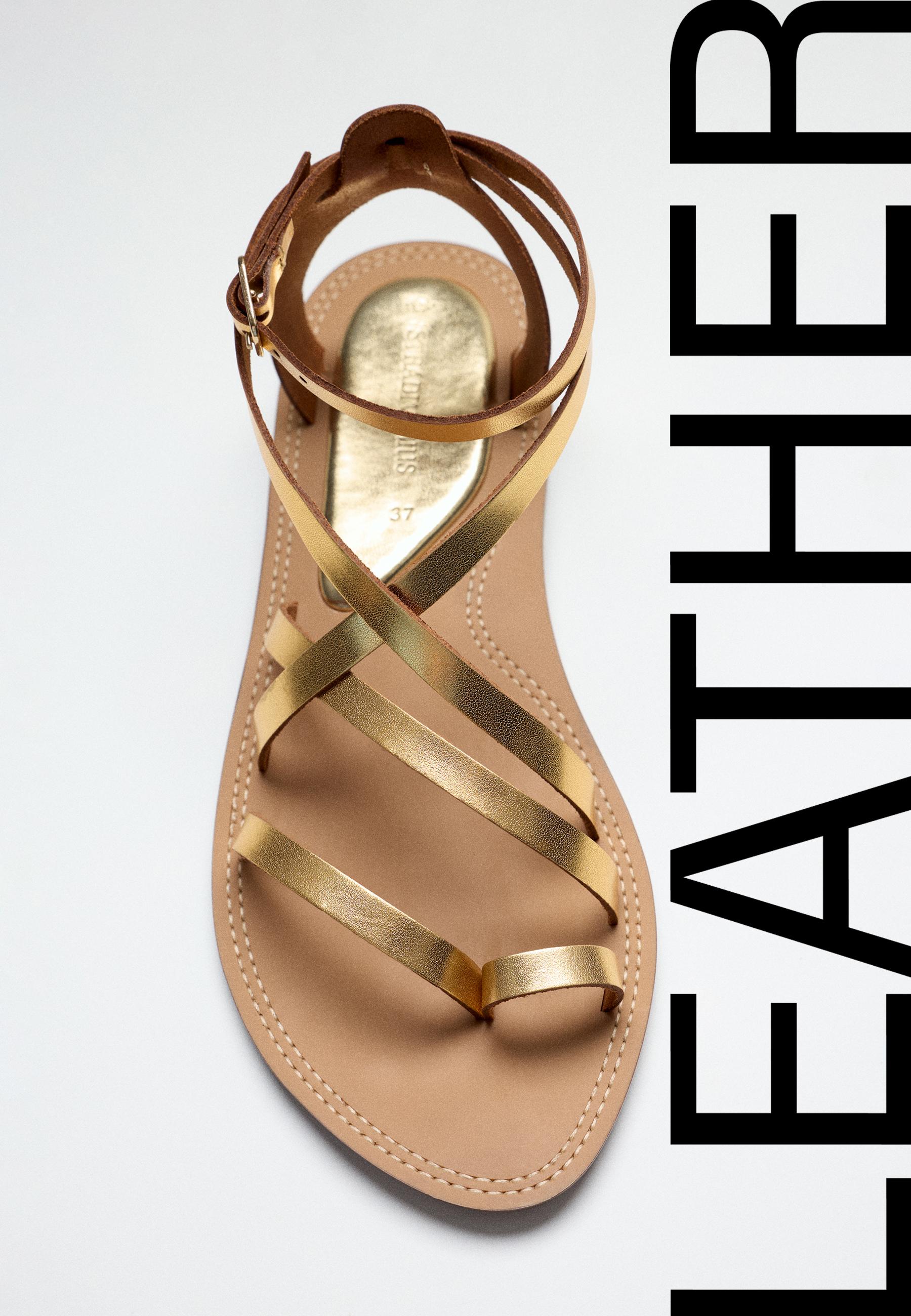 Flat leather tie-up sandals - Women's fashion | Stradivarius Romania