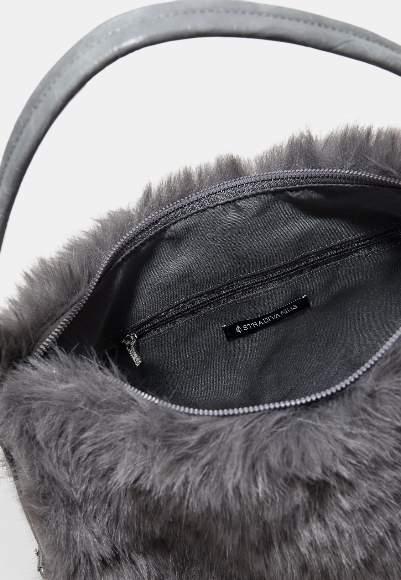 Faux fur shoulder bag — Dark grey