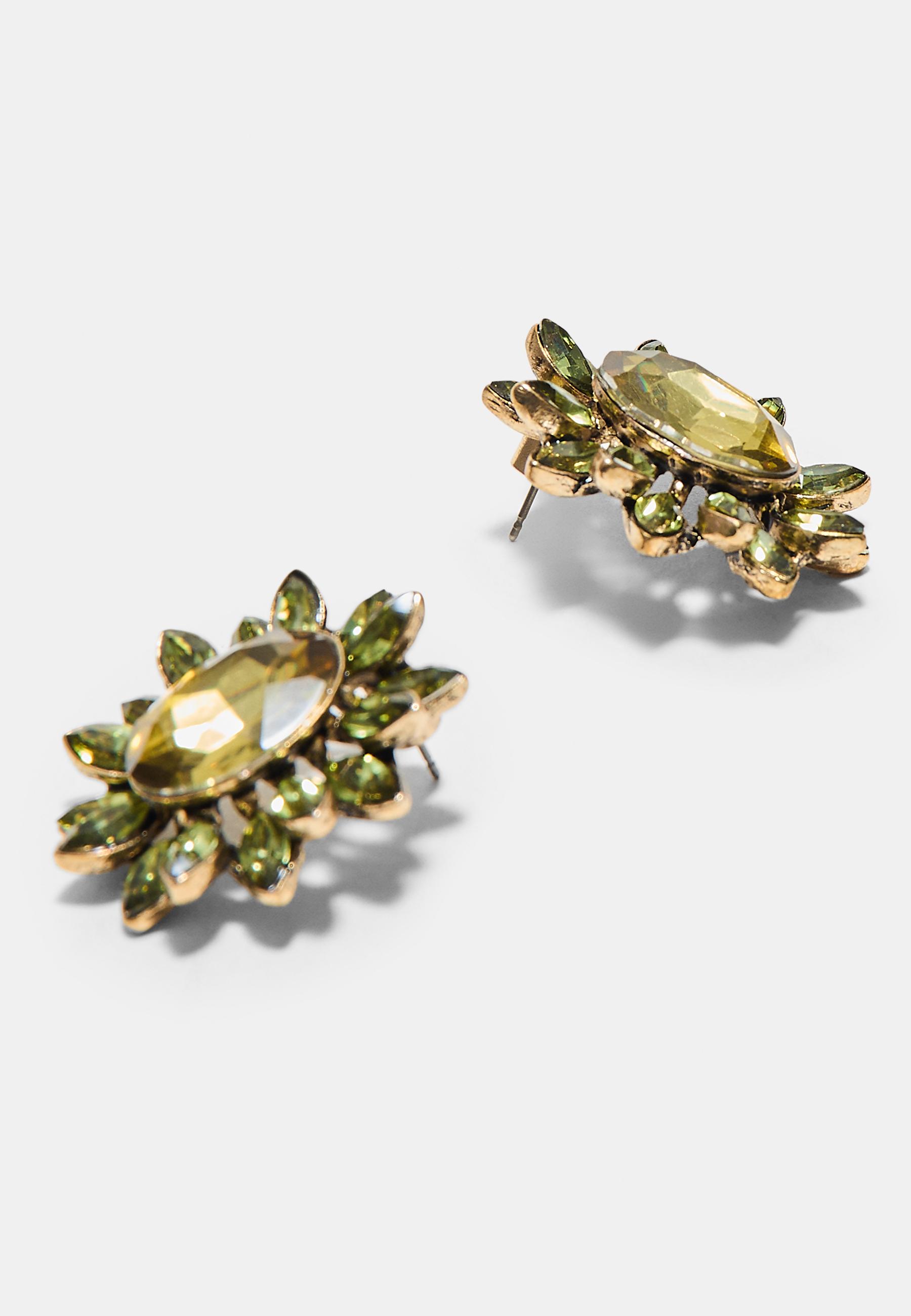 Jewelled stud earrings — Khaki