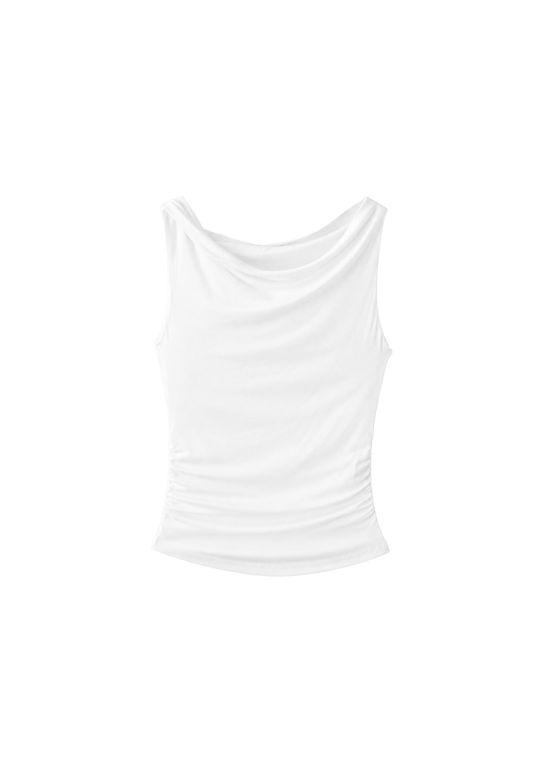 Asymmetric gathered T-shirt — Ecru