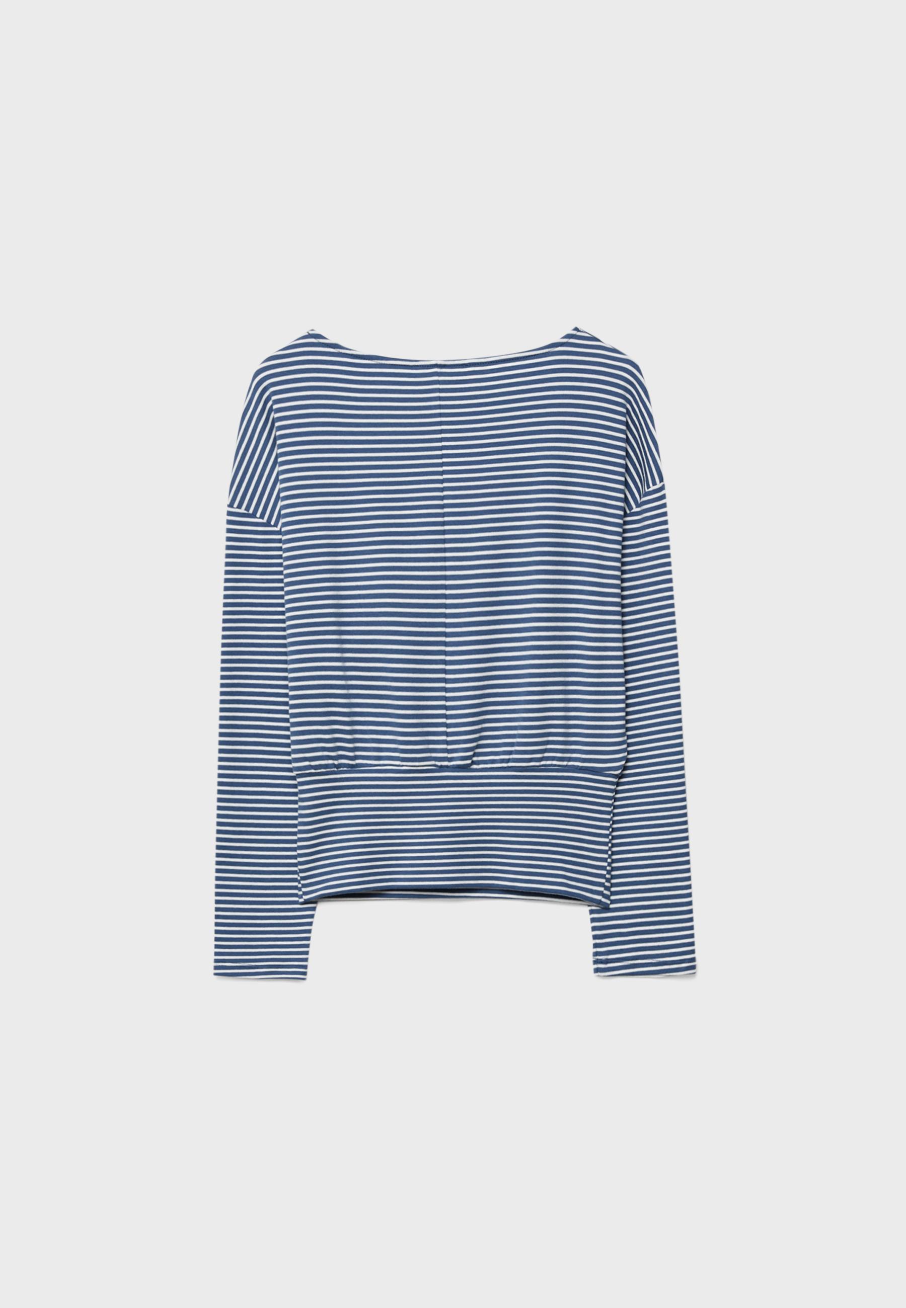 Long sleeve boat neck T-shirt with striped sash — Navy blue