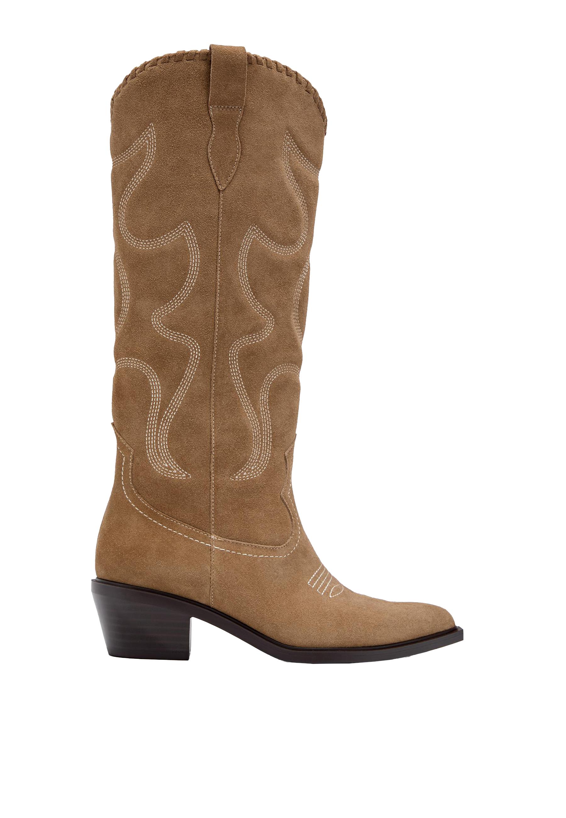 Heeled cowboy leather boots — BEIGE