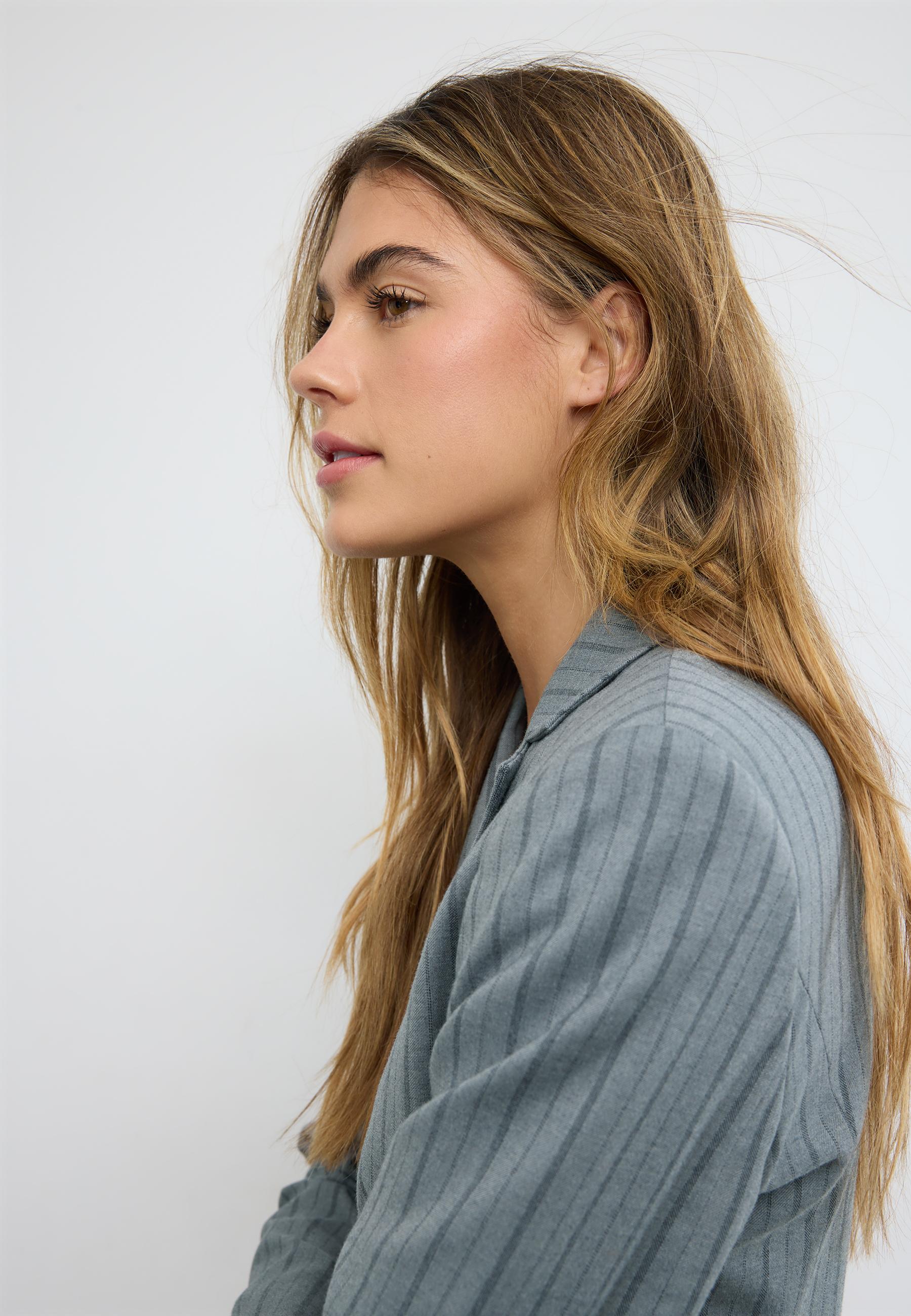 Striped cropped blazer — Grey melange