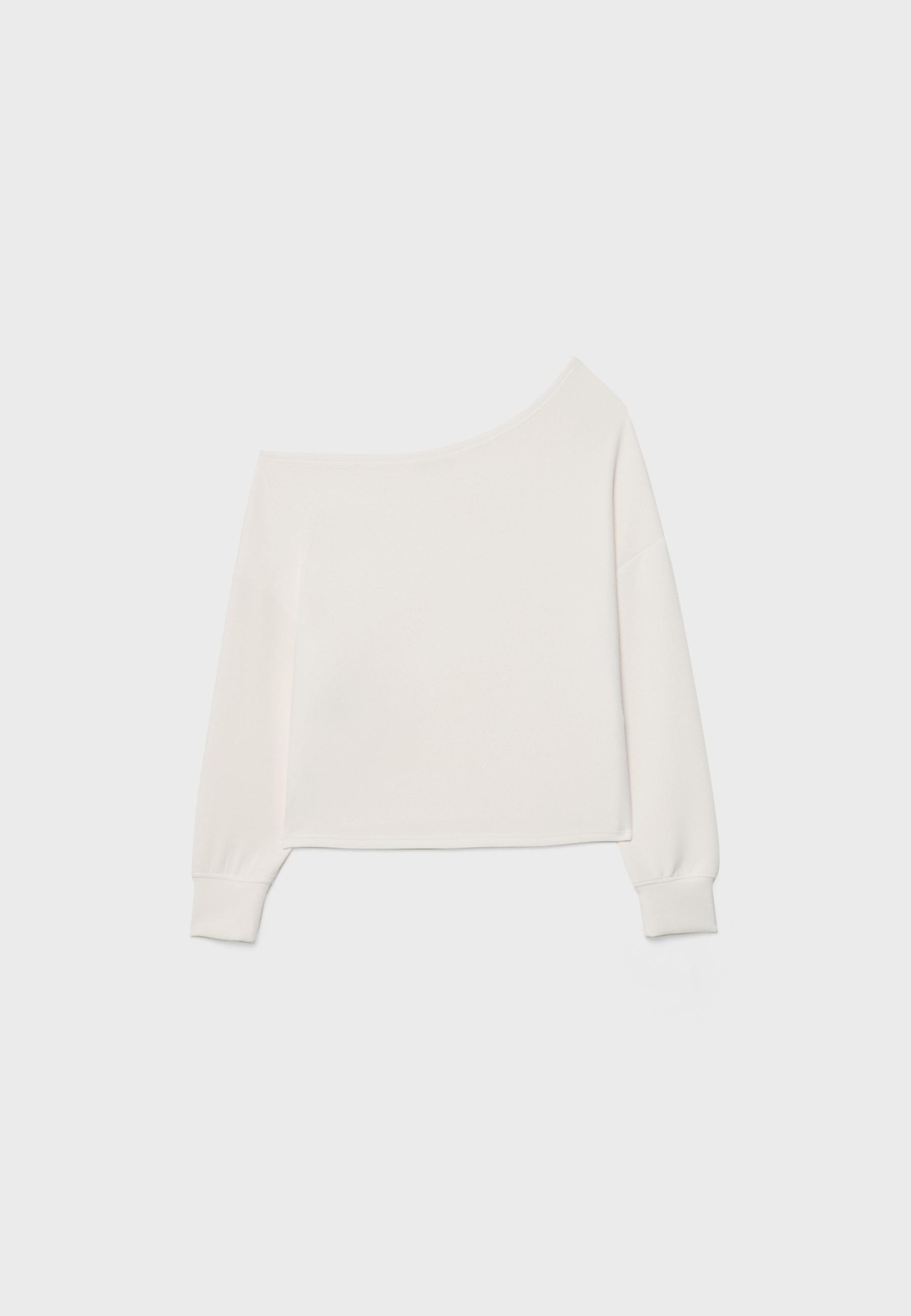 Soft-touch off-the-shoulder sweatshirt — Stone