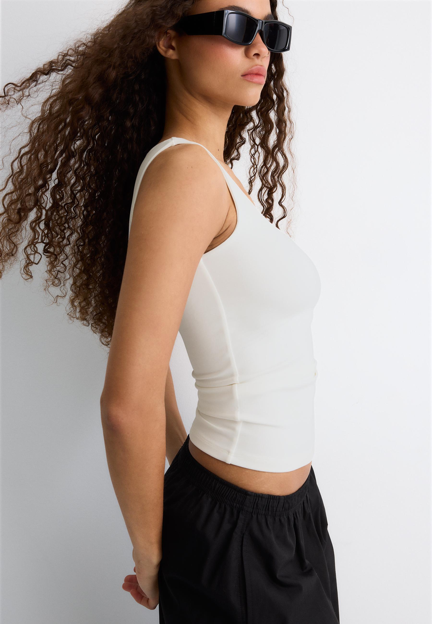 Polyamide wide-strap T-shirt — Ecru
