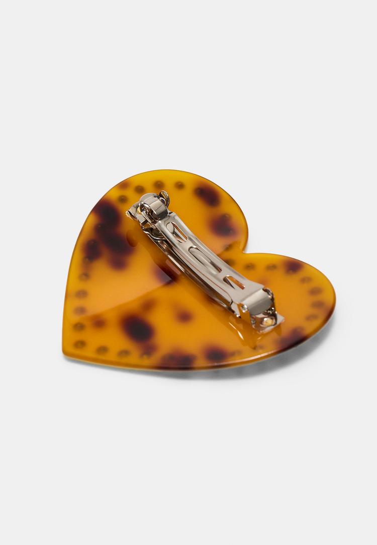 Stradivarius Καρφίτσα Μαλλιών Καρδιά Με Τρουκς Καφέ Os φωτογραφία