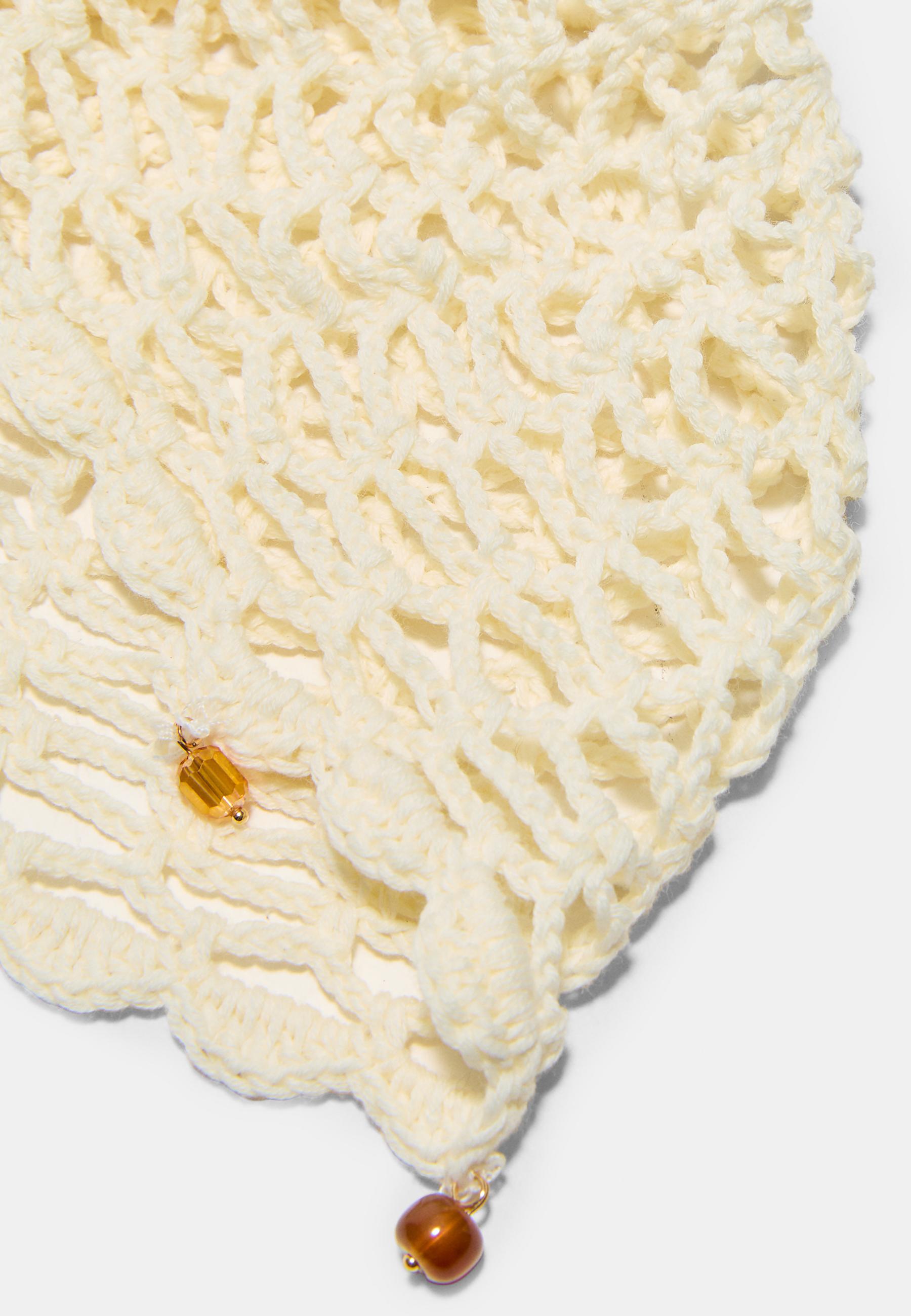 Beaded crochet cap — Ecru