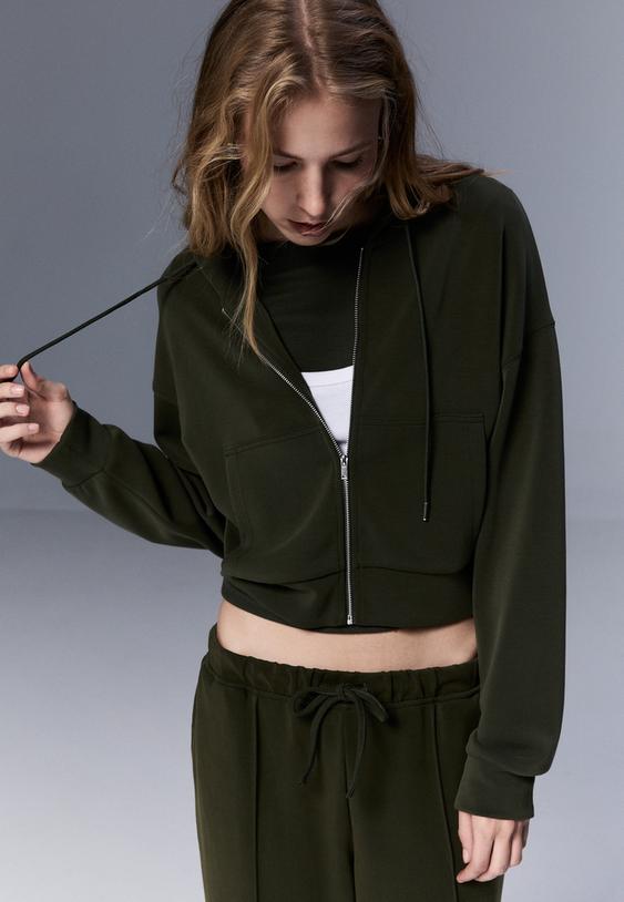 yumusak dokulu fermuarl sweatshirt