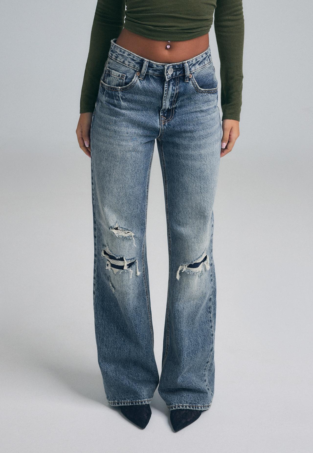 D92 Ripped straight wide-leg jeans — OVERDYED BLUE DENIM