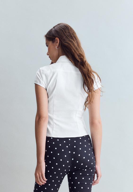 Stradivarius Cut-Out Short Sleeve Shirt White S