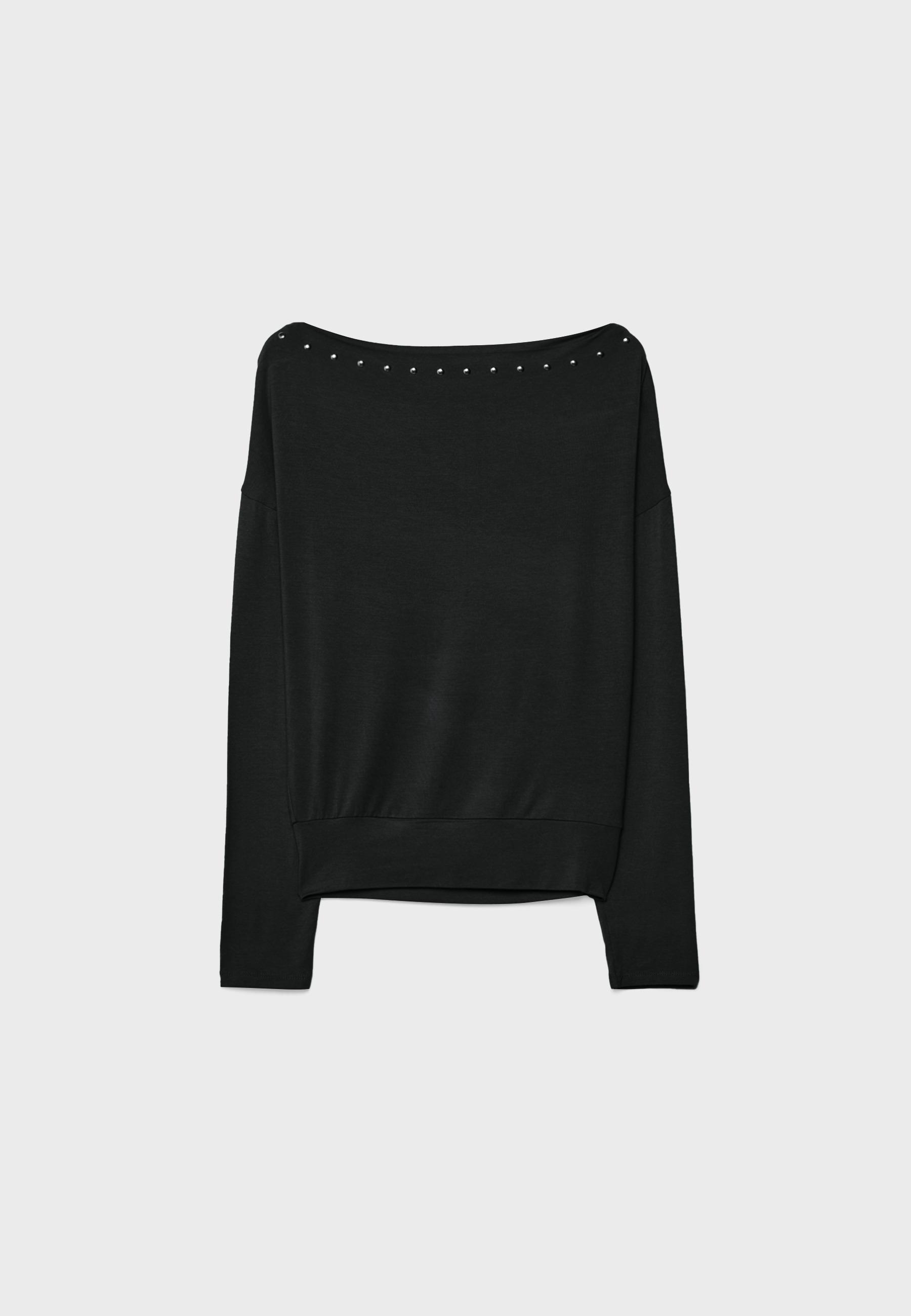 Asymmetric T-shirt with studs — Black