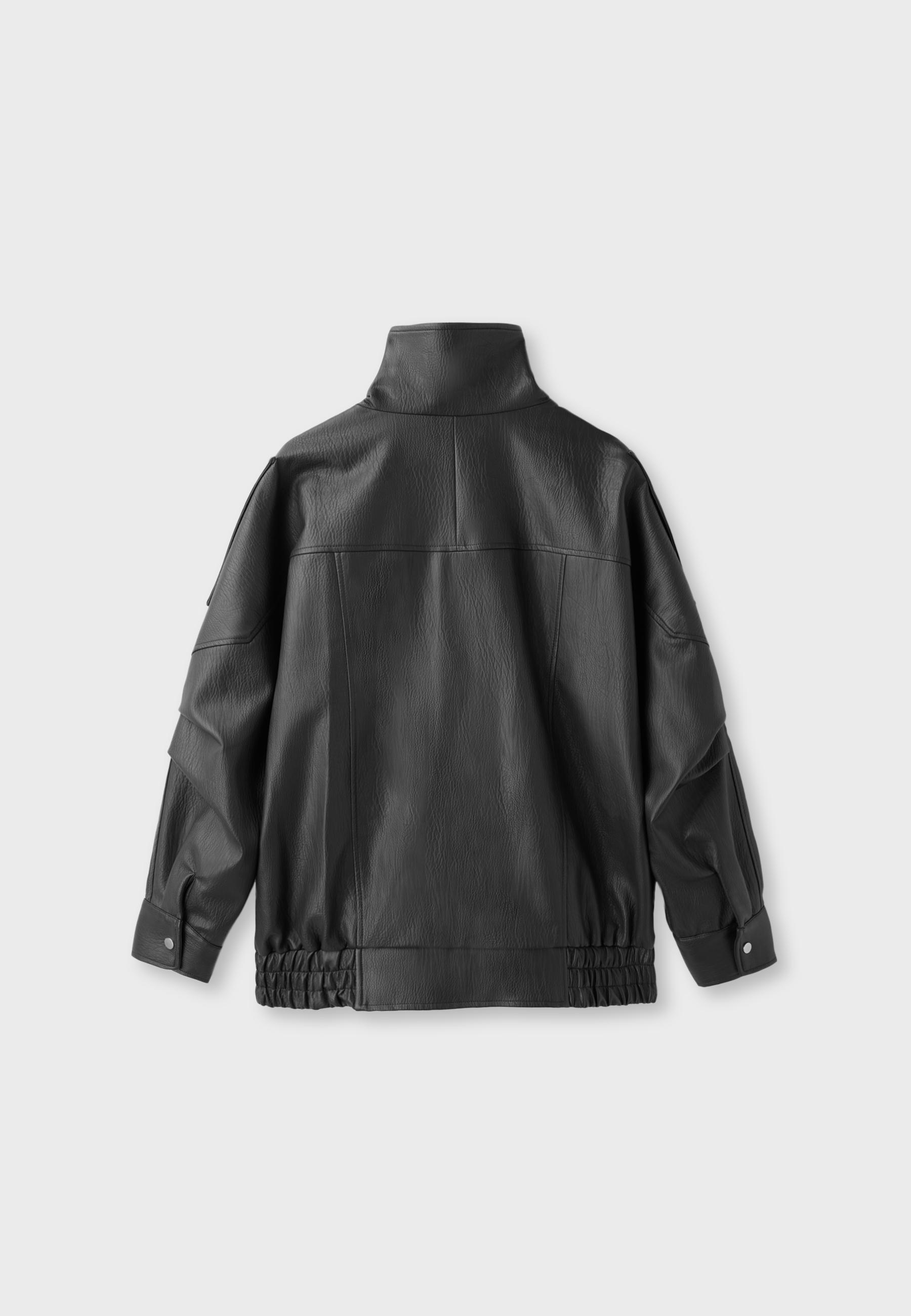 Oversize leather effect lapel jacket — Black