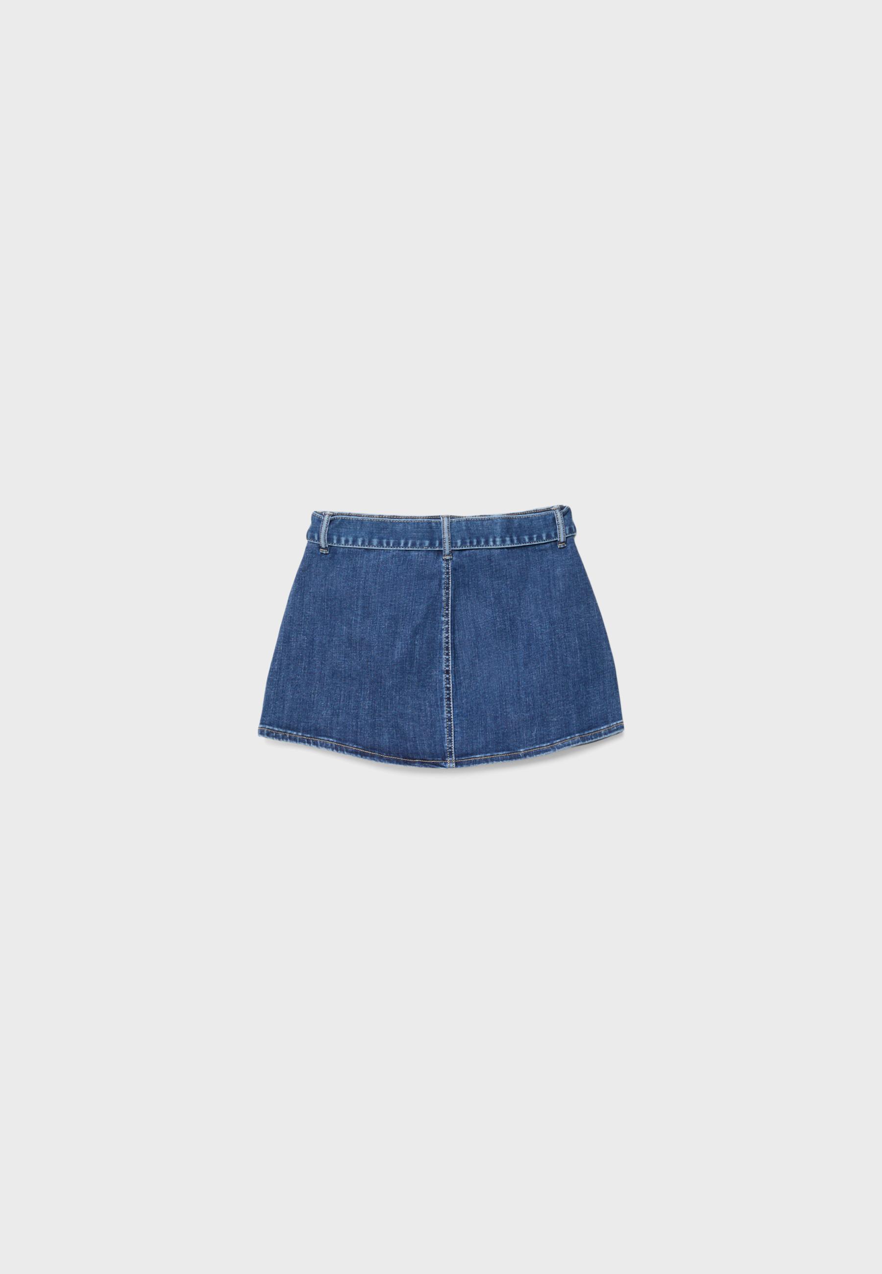 Denim skort with belt — MEDIUM DENIM WASH