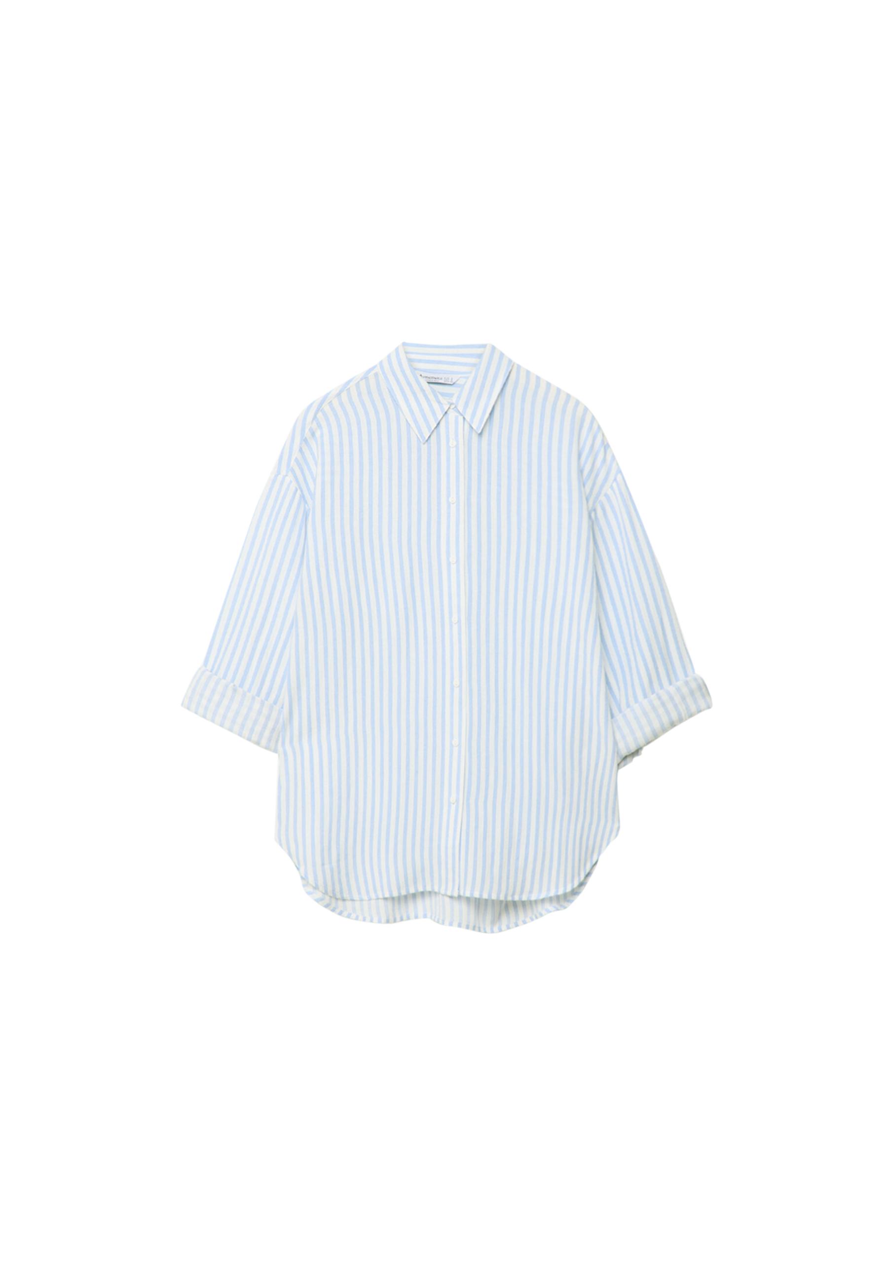 Linen-look flowing shirt — Sky blue