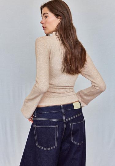 Funnel neck button sweater — Stone 5