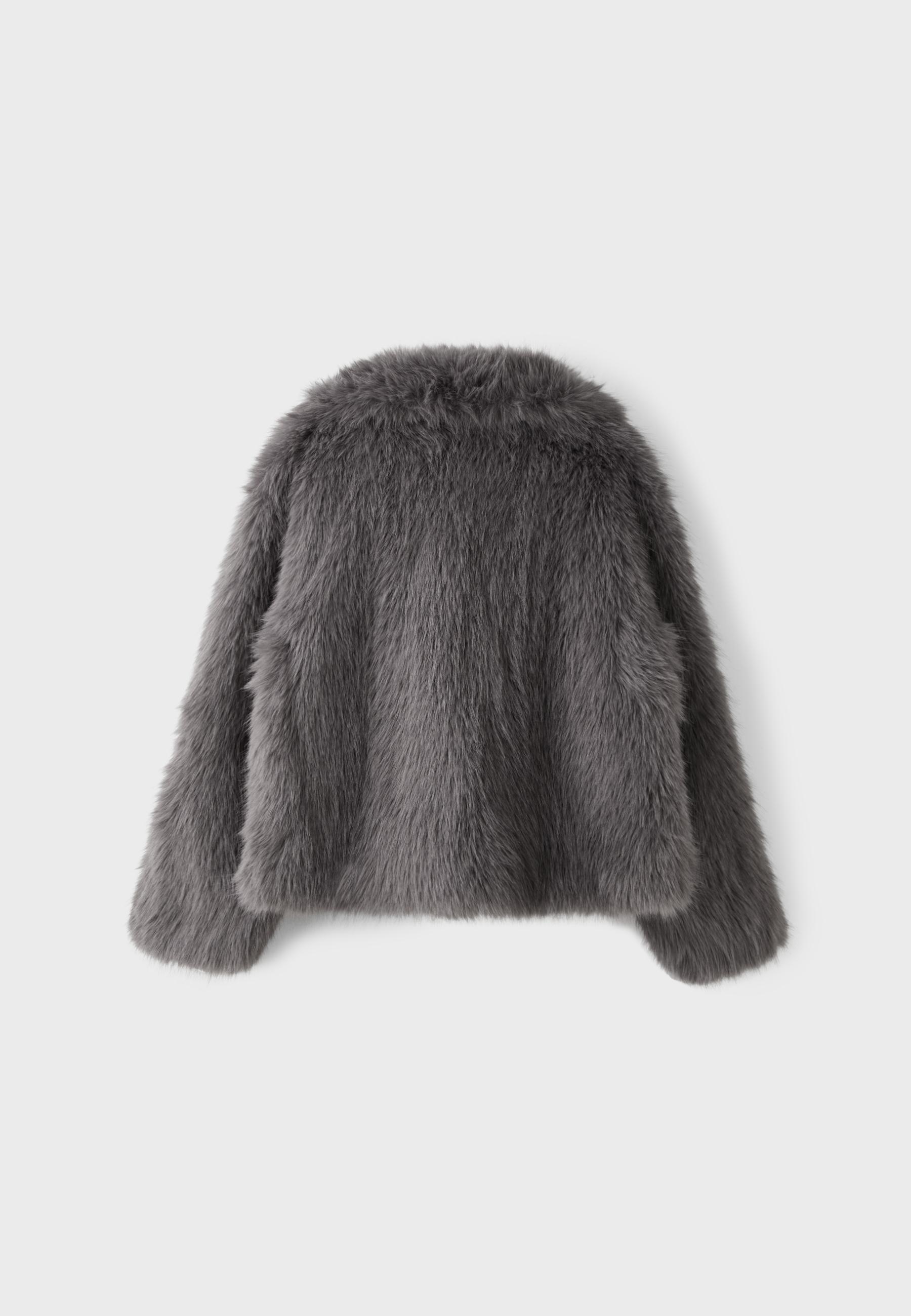 Stradivarius Dik yakalı suni kürk basic ceket görsel 6