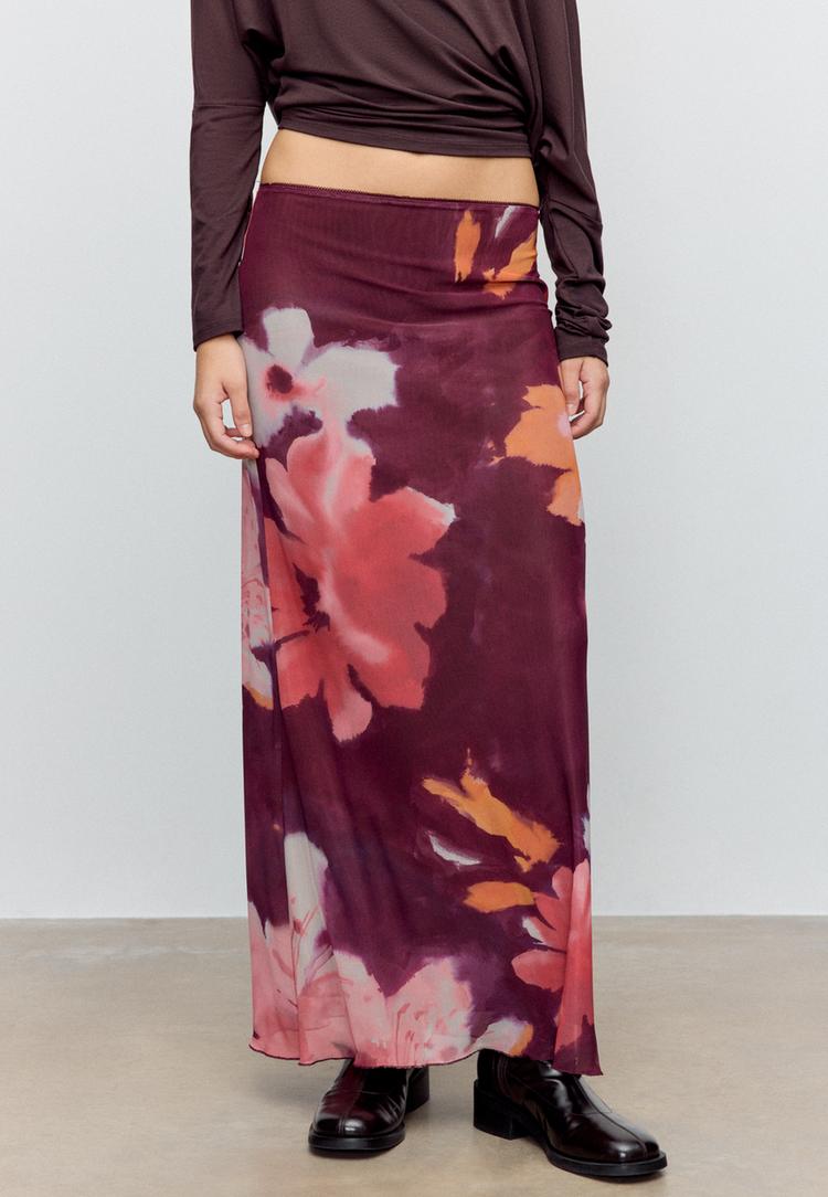 jupe midi en tulle imprime