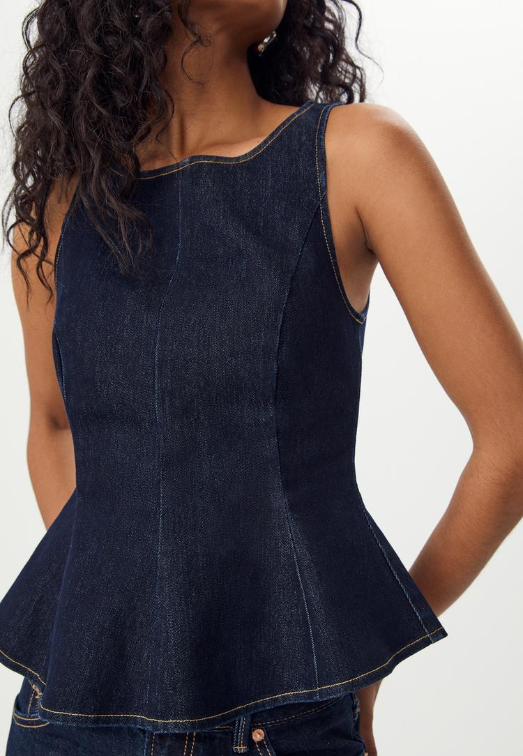 top denim peplum sin mangas