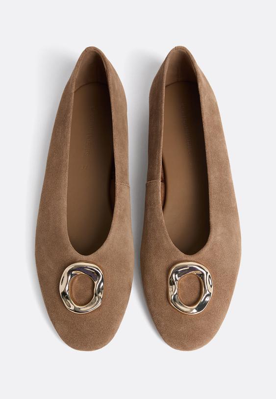 split leather ballet flats with detail