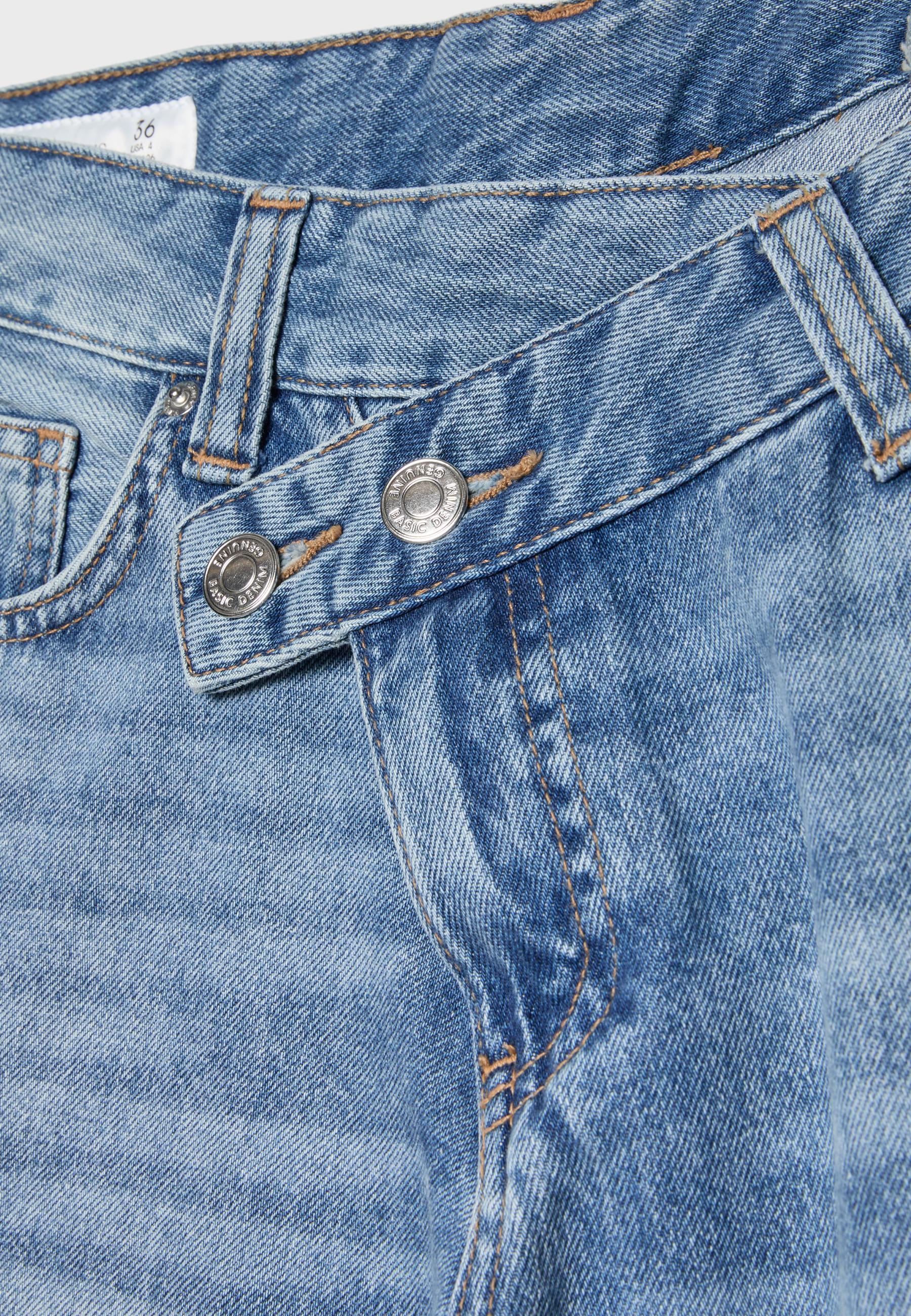 Cross-over waist Bermuda shorts — OVERDYED BLUE DENIM