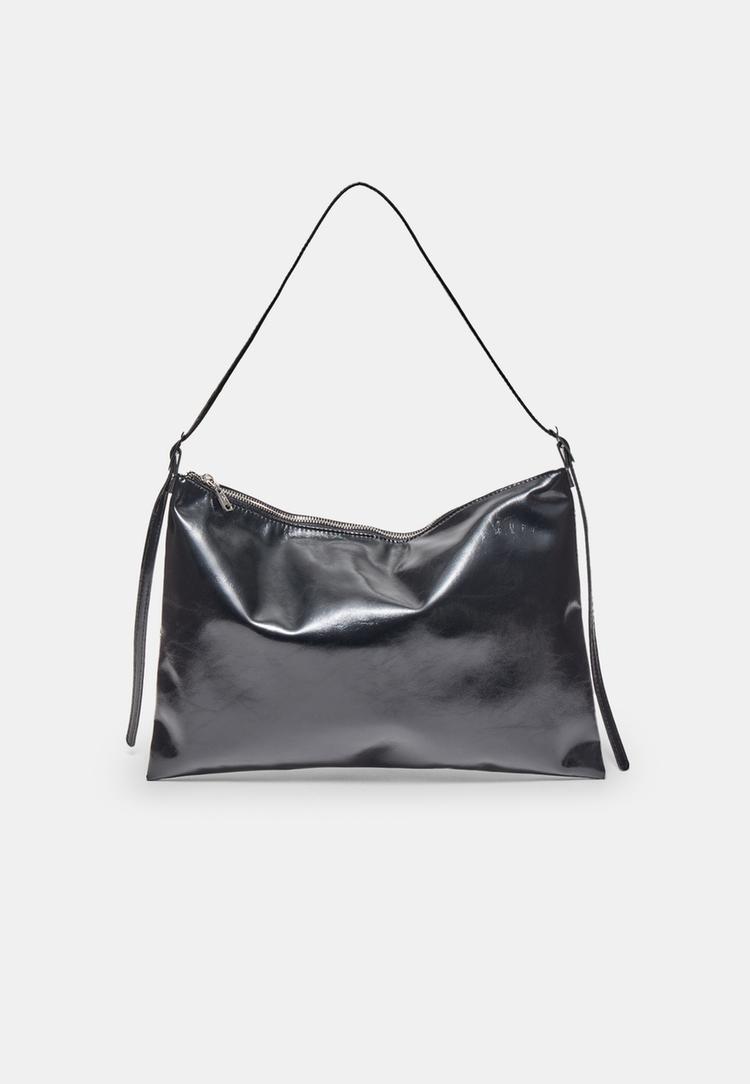 Schultertasche mit weichem Griff und Mini-Reißverschlüssen Schwarz OS