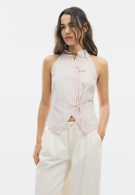 Halter yaka qipao görünümlü top - Görsel 11