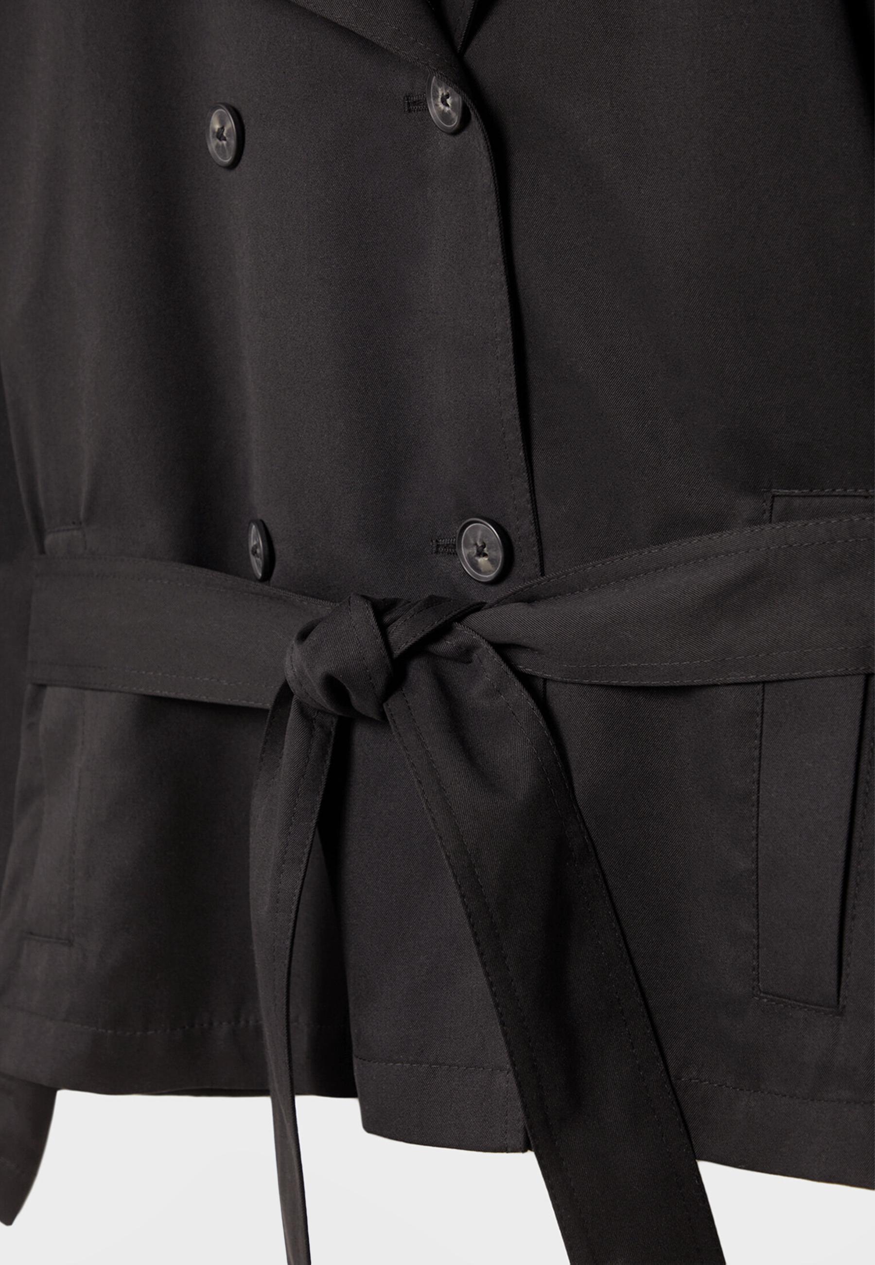Short flowing trench coat with belt — Black
