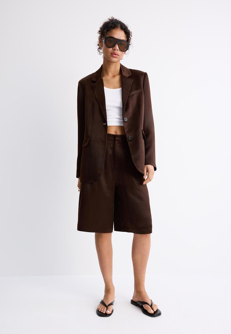 Stradivarius Σατινέ Σακάκι Καφέ M