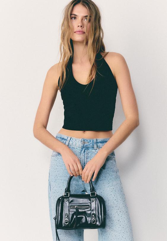 faux leather crossbody bowling bag