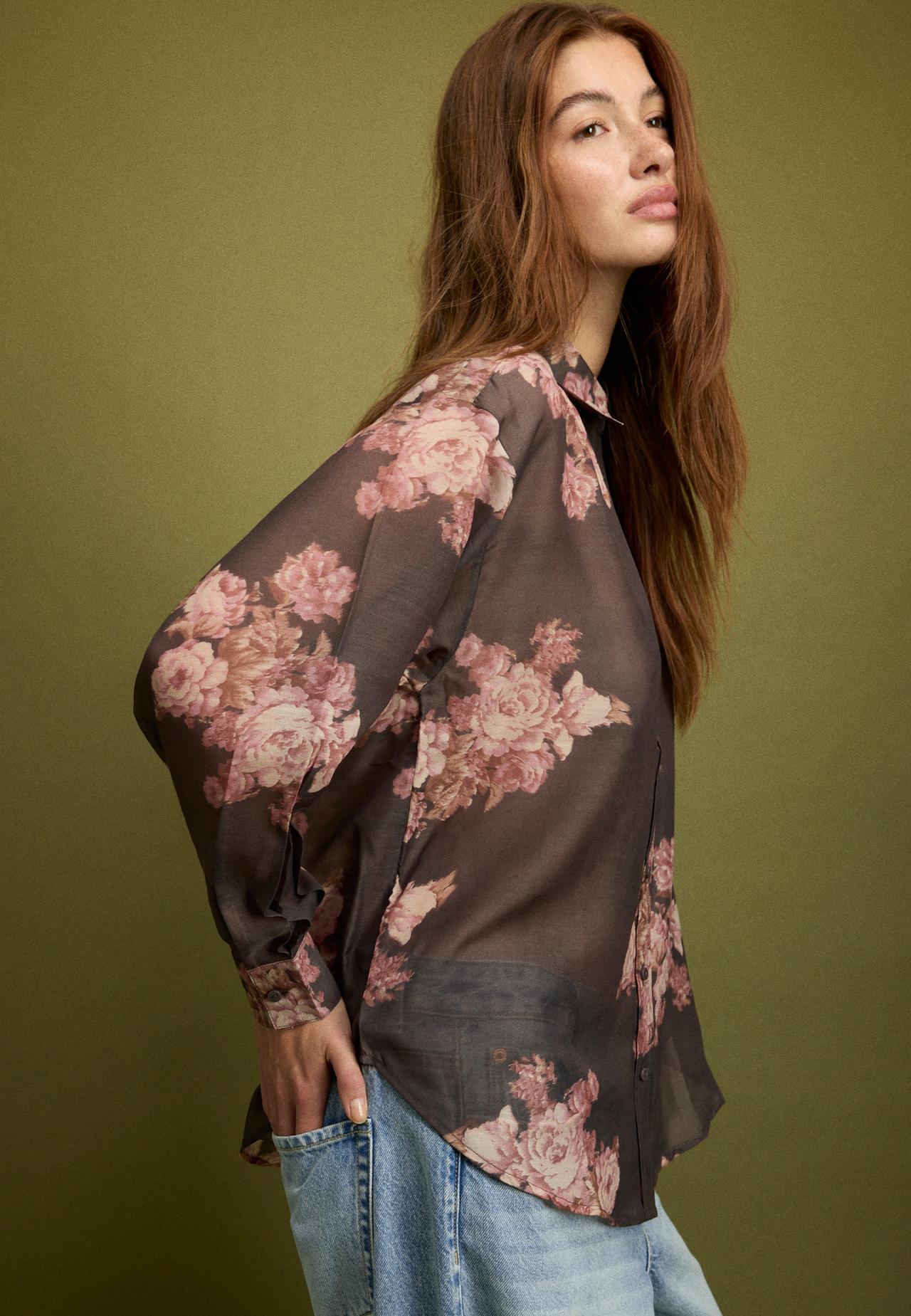 Floral print flowing shirt — Brown