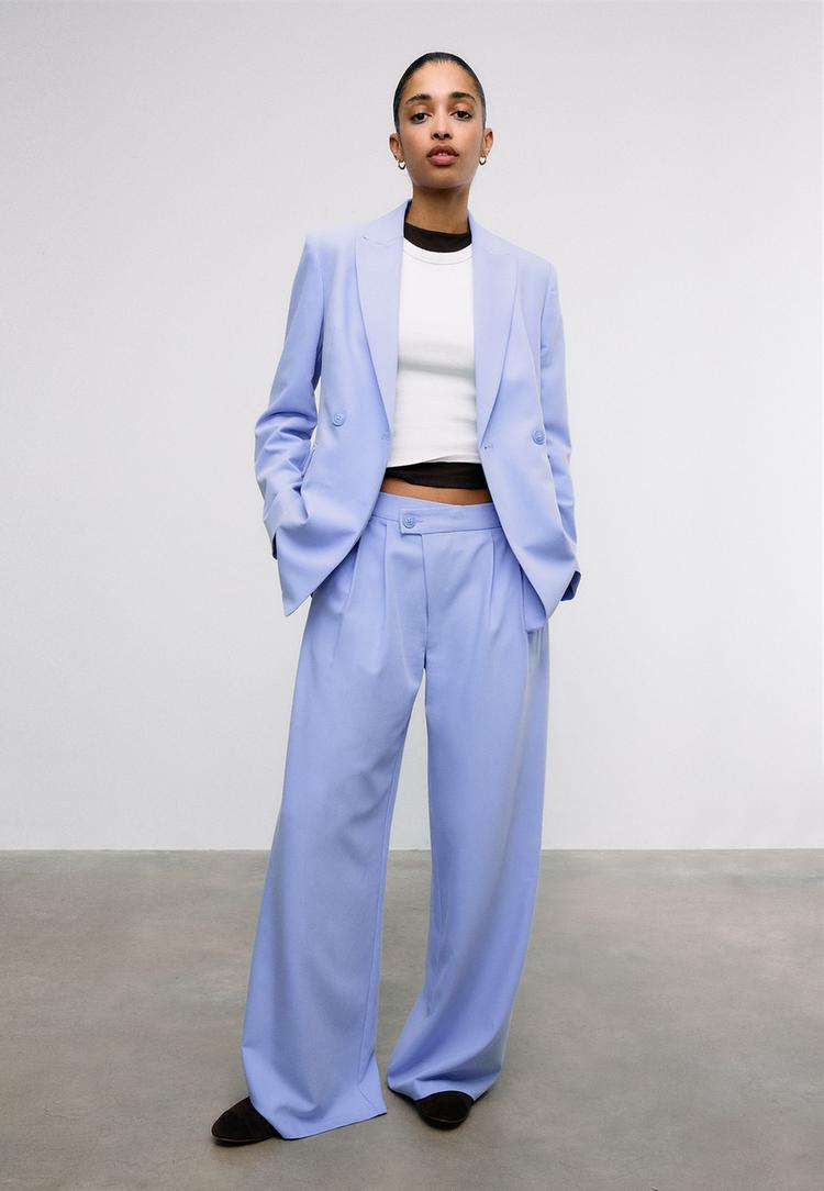 Stradivarius Εφαρμοστό Σακάκι Μπλε Ρουαγιάλ Xs