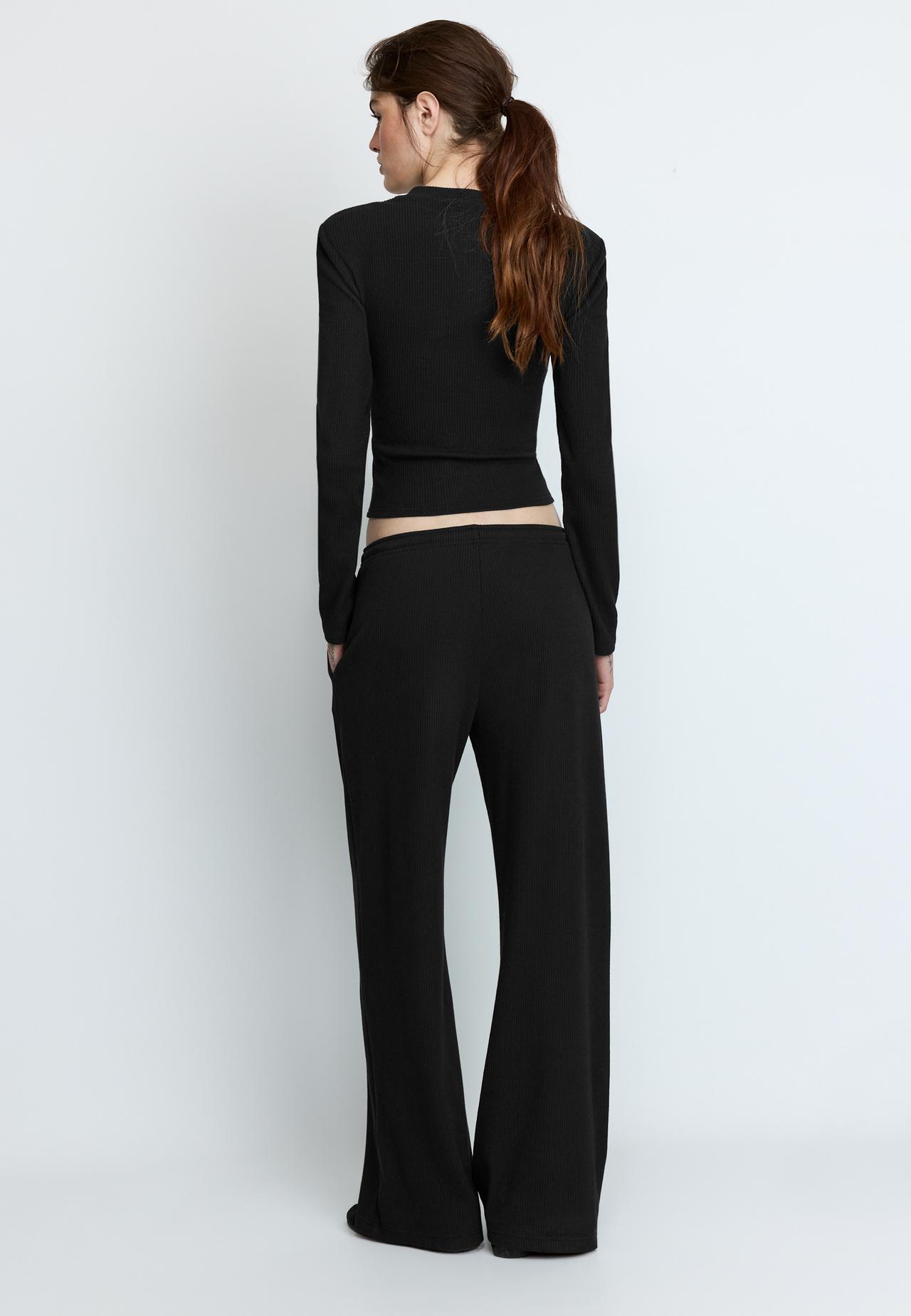 Soft-touch ribbed trousers — Black
