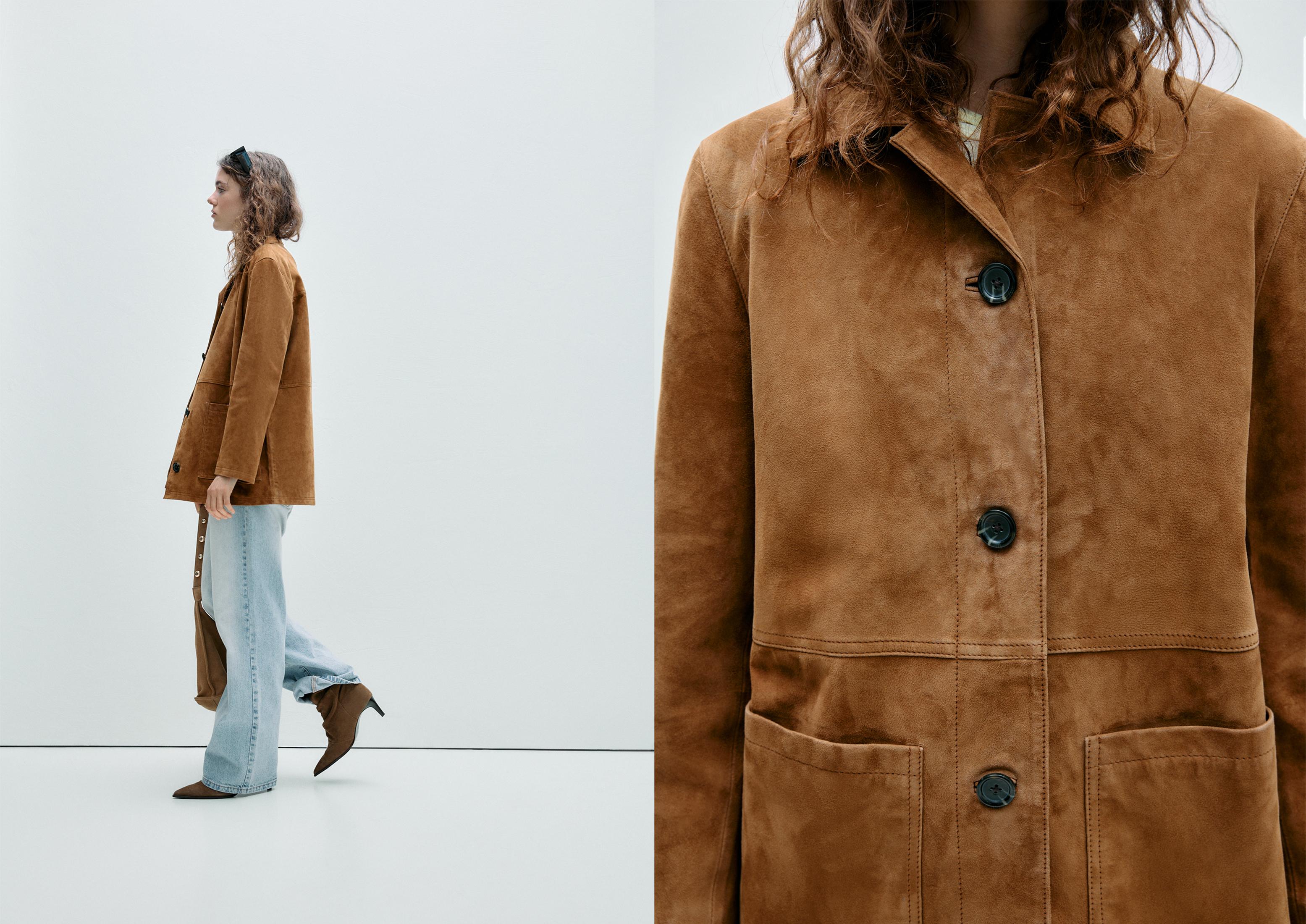 Leather Jacket with Pockets — Brown