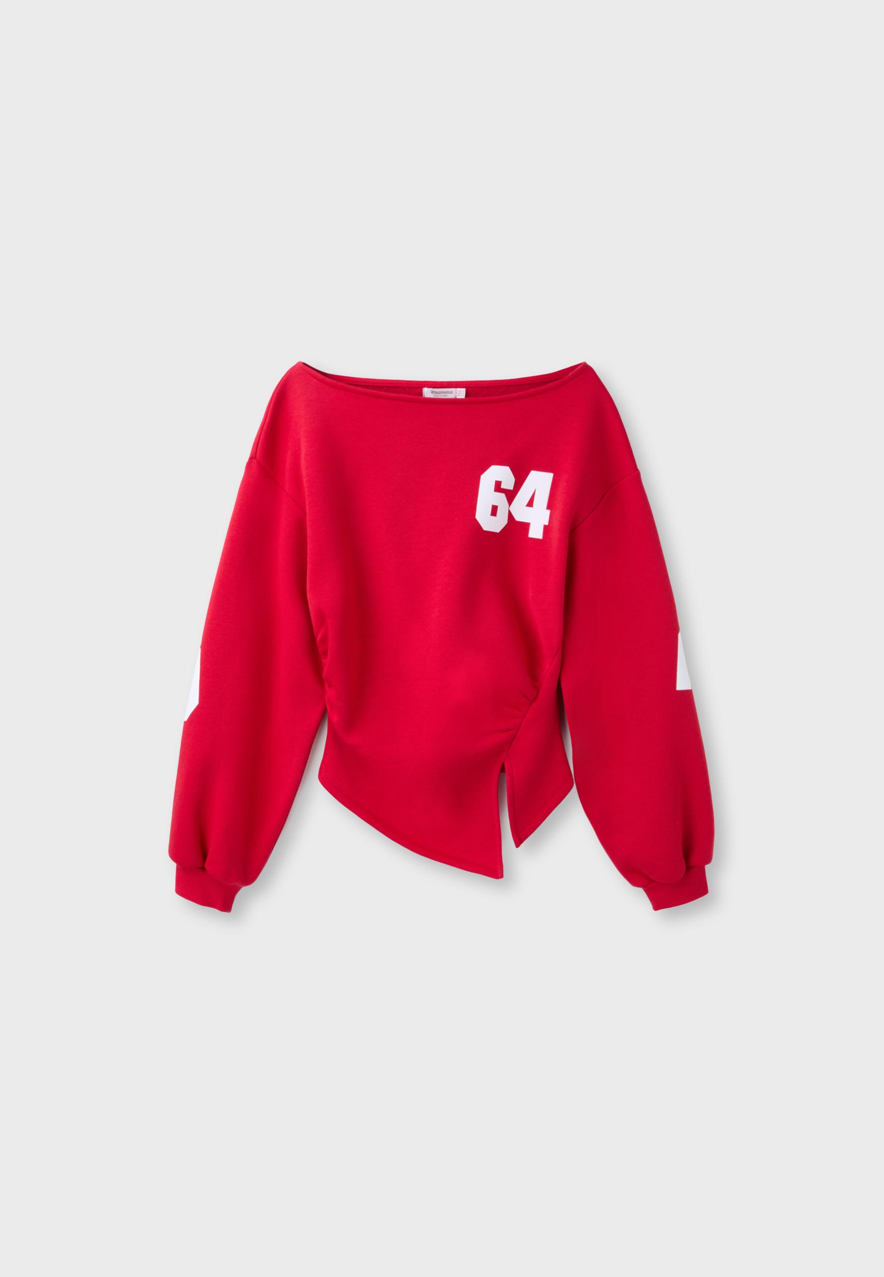Fitted asymmetric print sweatshirt — Red