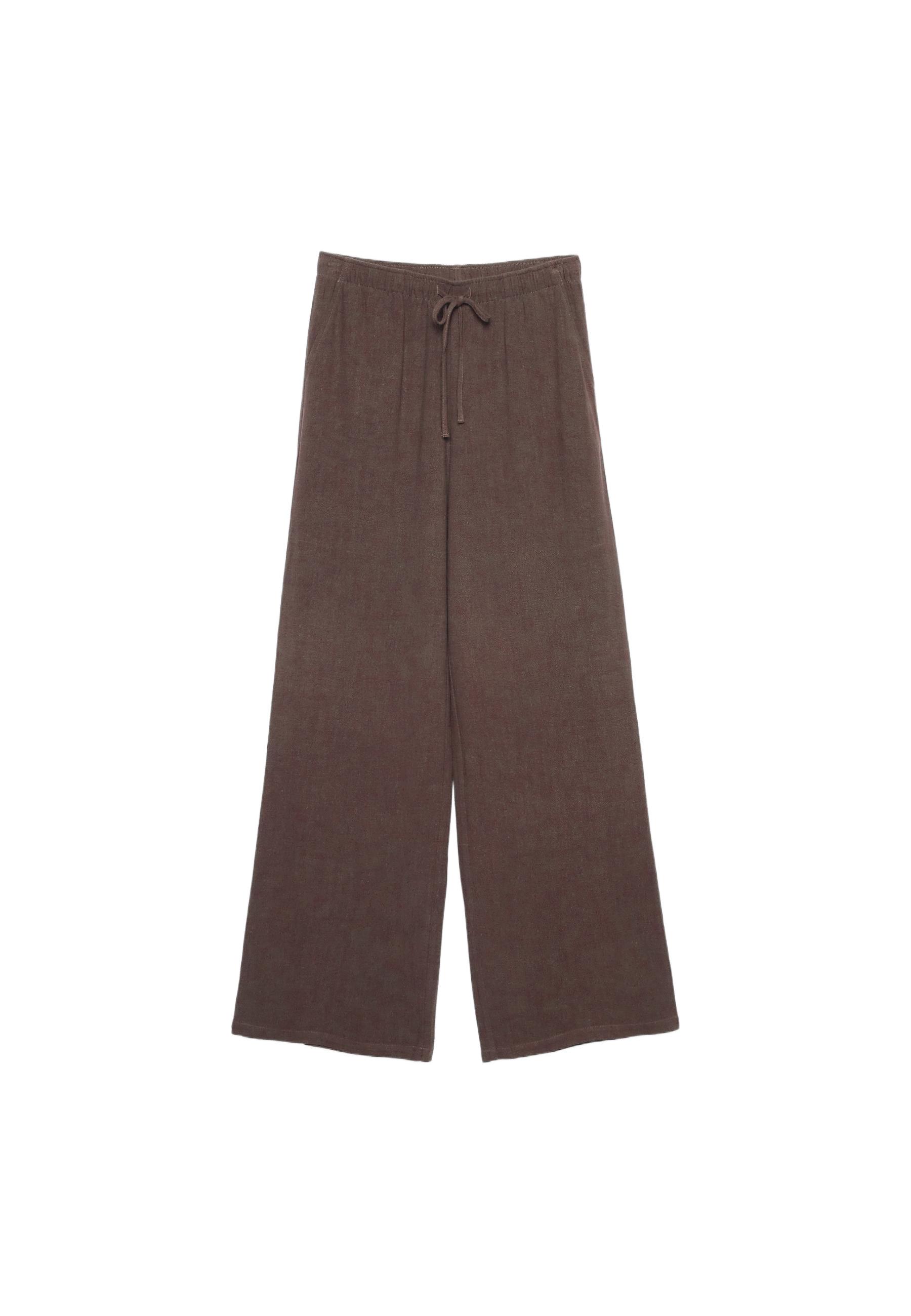 Straight-leg linen-look trousers — Brown