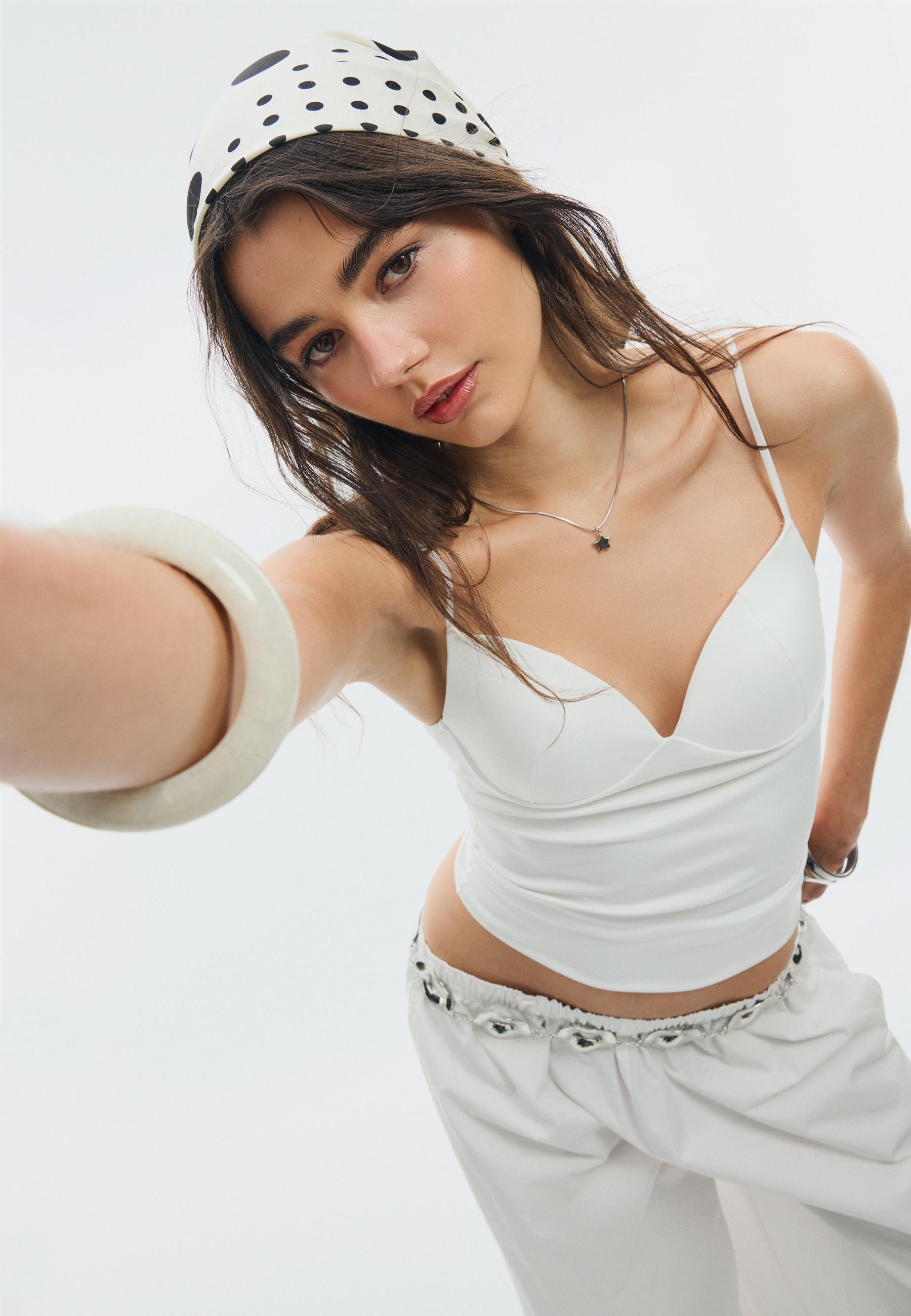 Corsetry-inspired top — Ecru