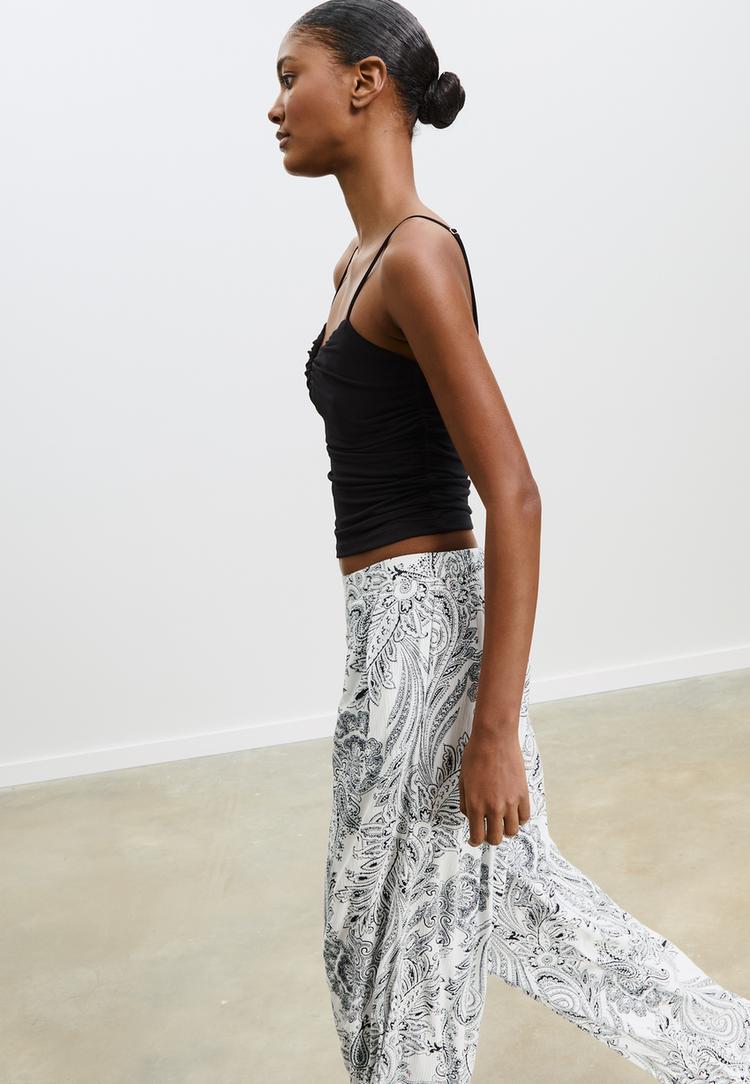 flowing printed palazzo trousers