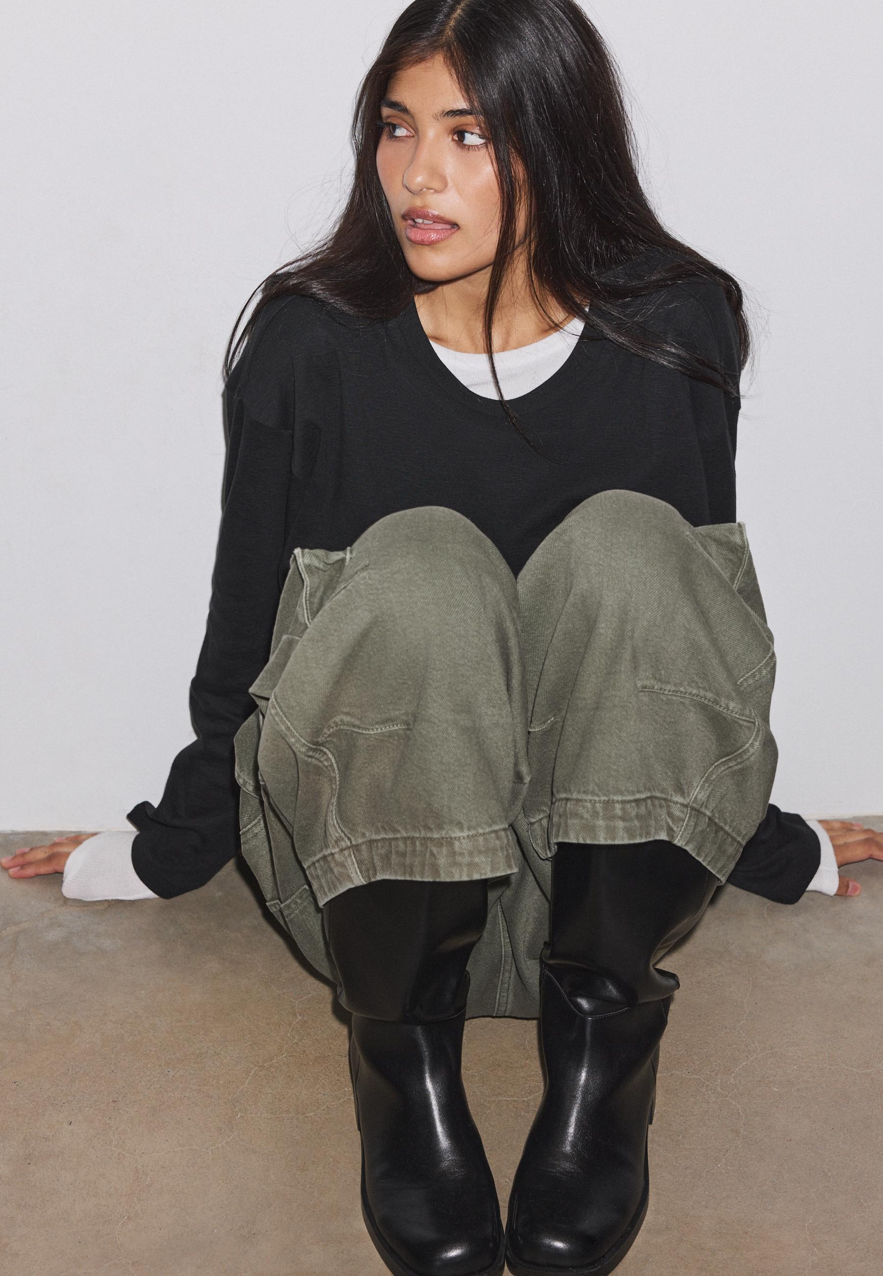 Stradivarius Oversize Μπλούζα Με Μακρύ Μανίκι Μαύρο Xs