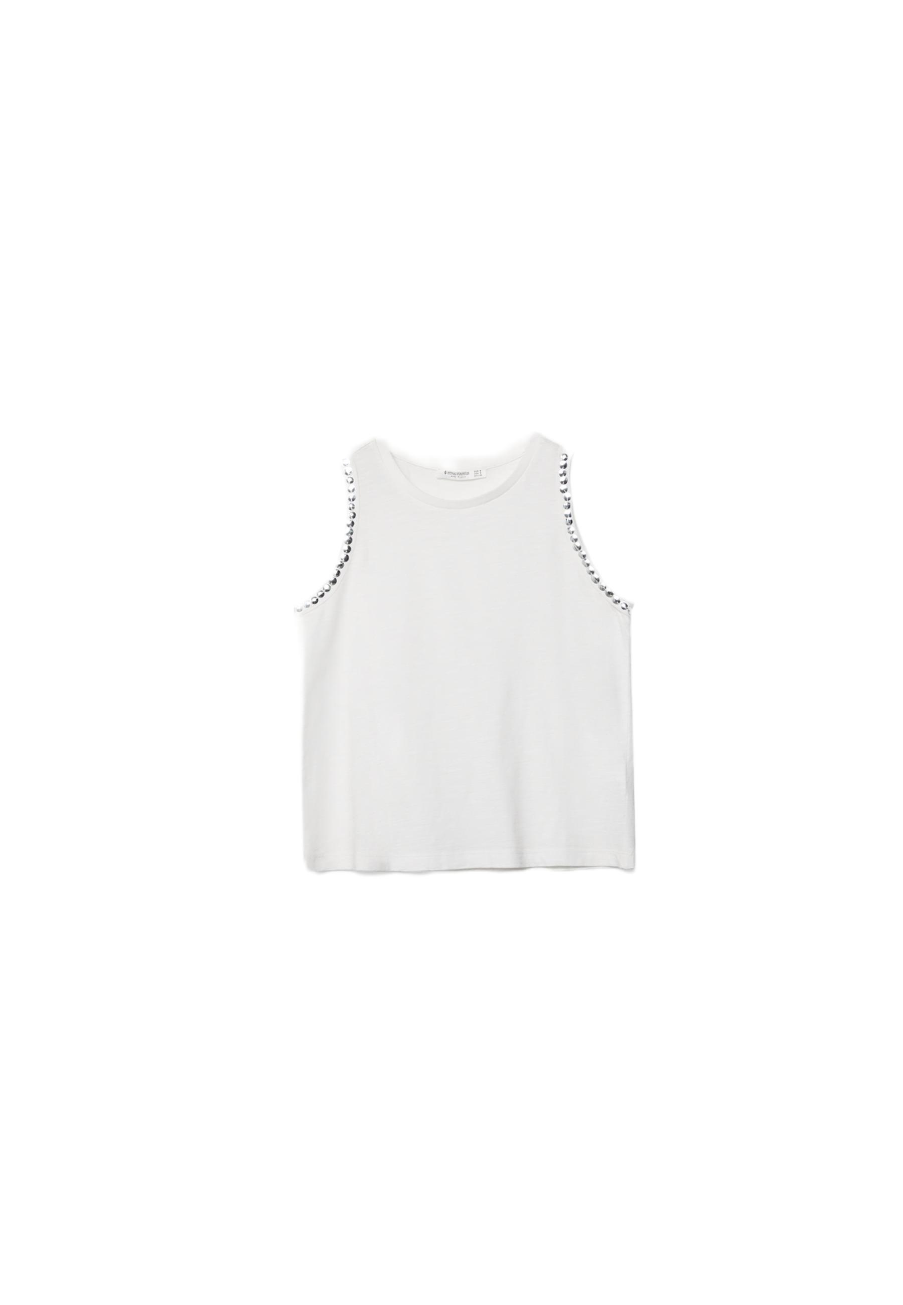 Sleeveless T-shirt with stud embroidery — Ecru
