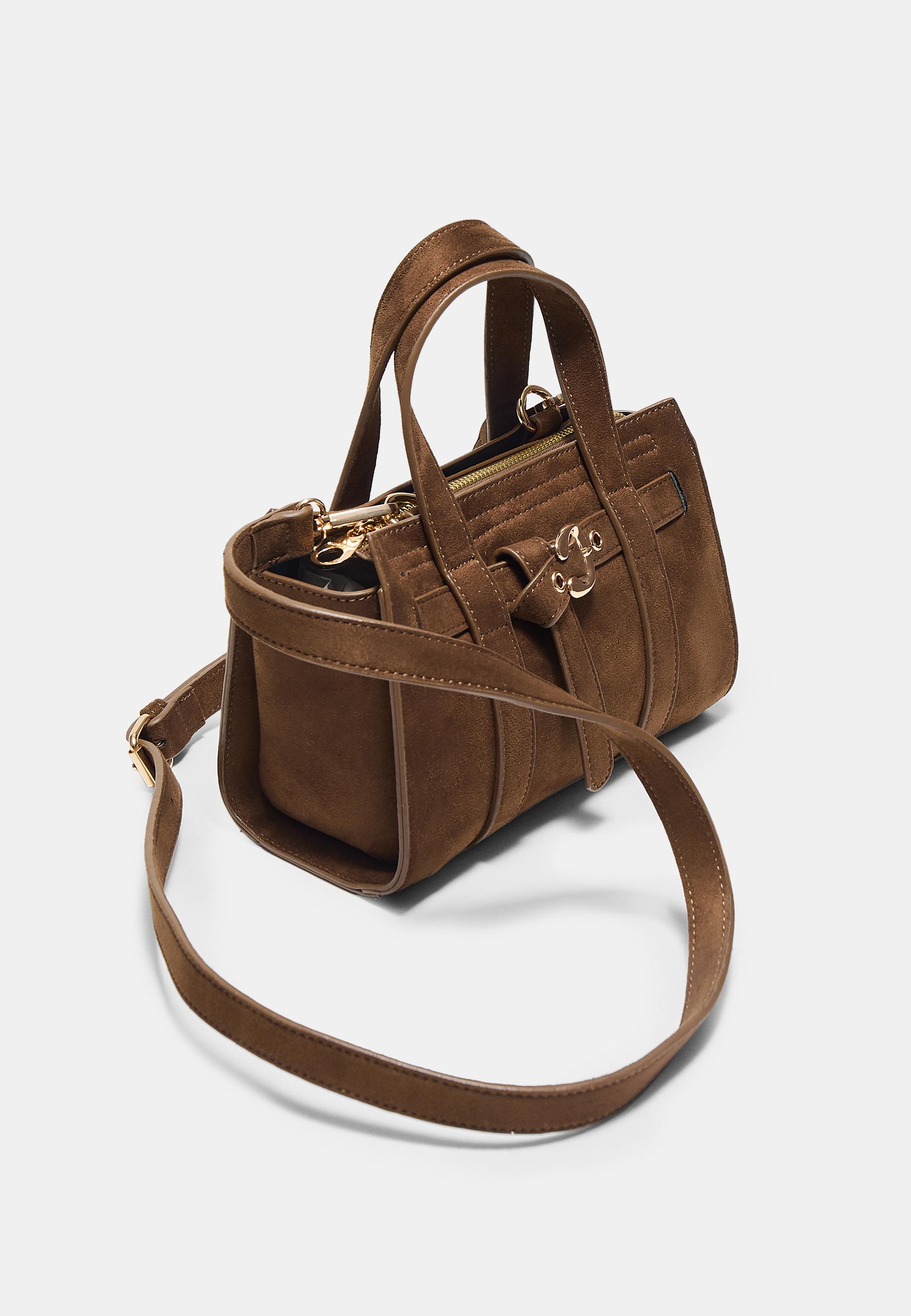 Mini tote bag with buckle — Brown